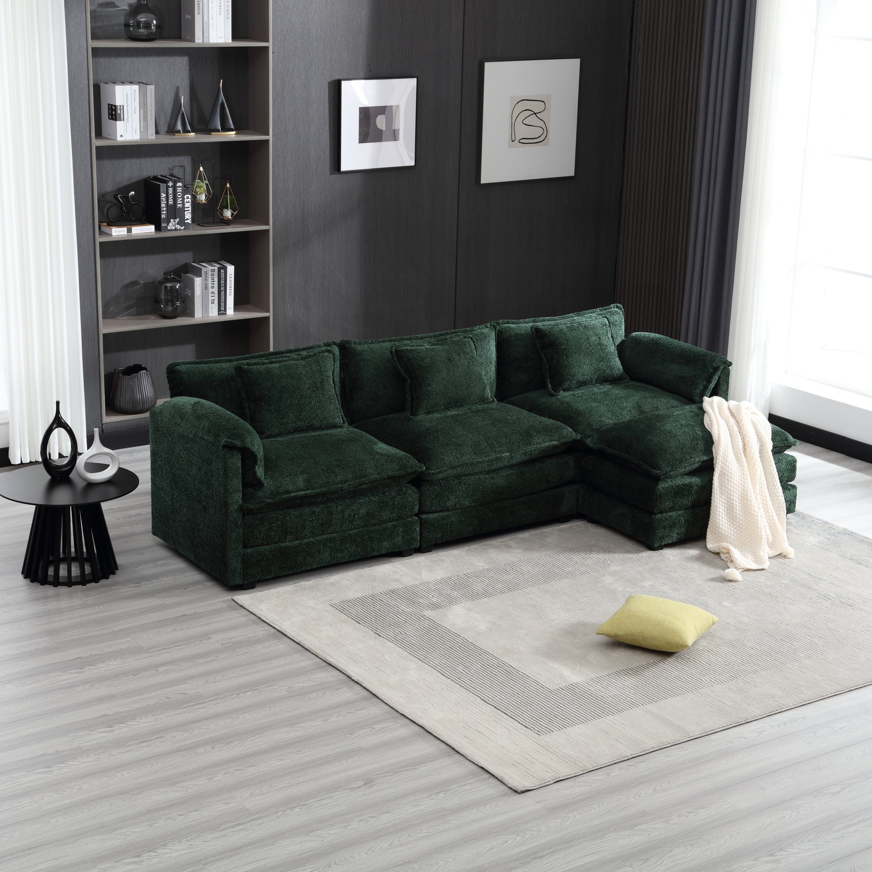 Modern Large boucle Fabric L-Shape Sectional Chenille fabric, movable pedals, detachable armrests, oversized three-seat Sofa