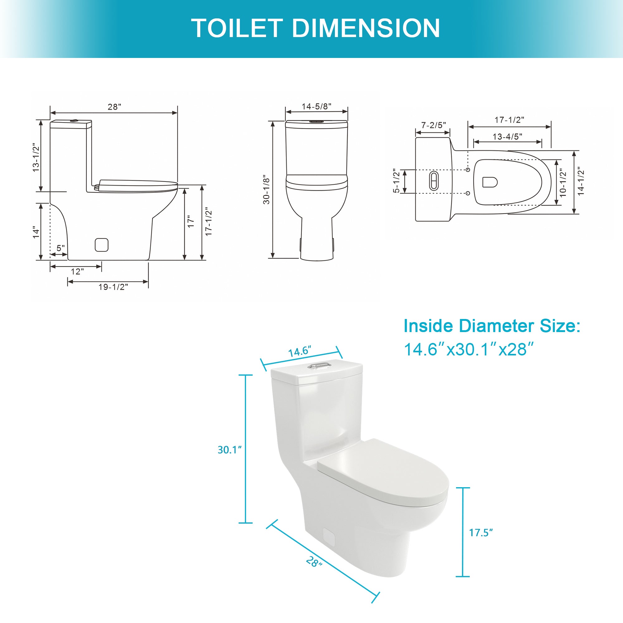 Ceramic One Piece Toilet,Dual Flush with Soft Clsoing Seat