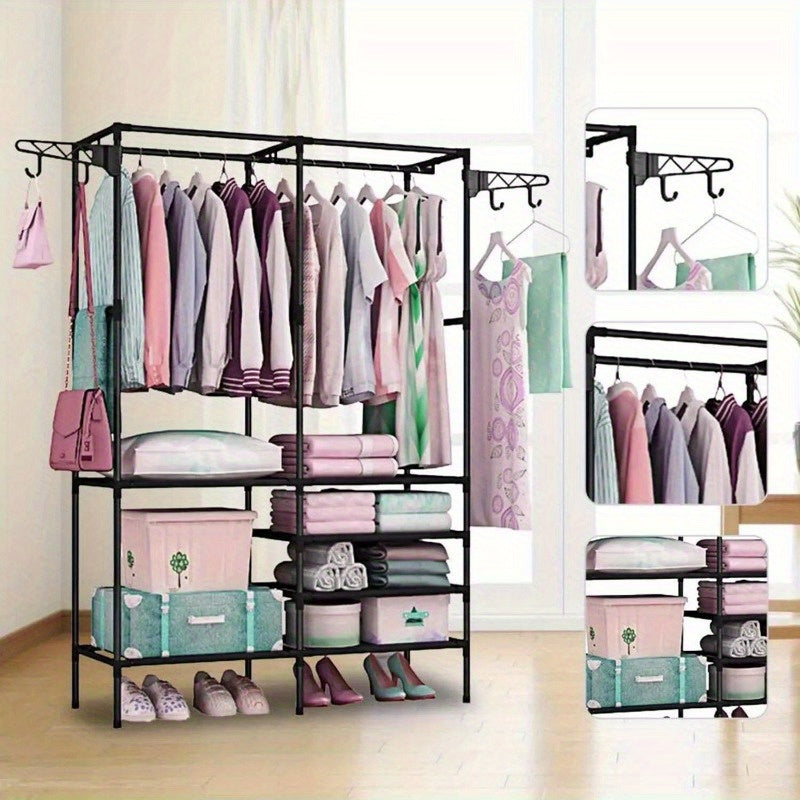 Heavy Duty Clothing Rack Hanging Clothes Freestanding Wardrobe for Clothing and Shoes