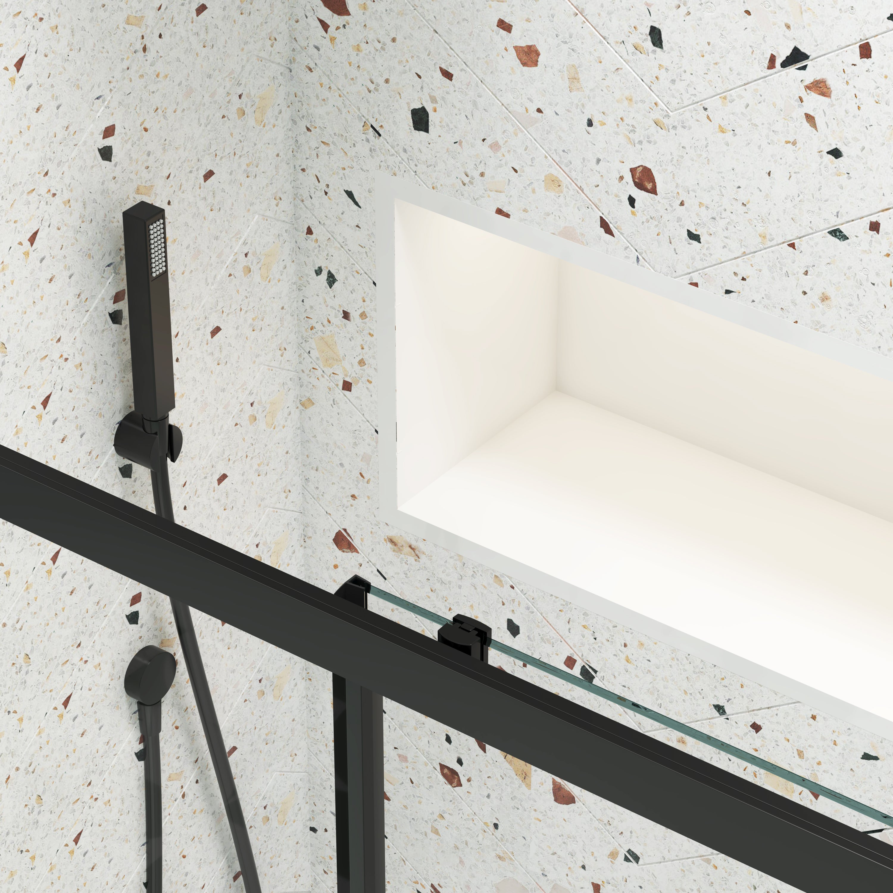 Sliding shower door hardware detail