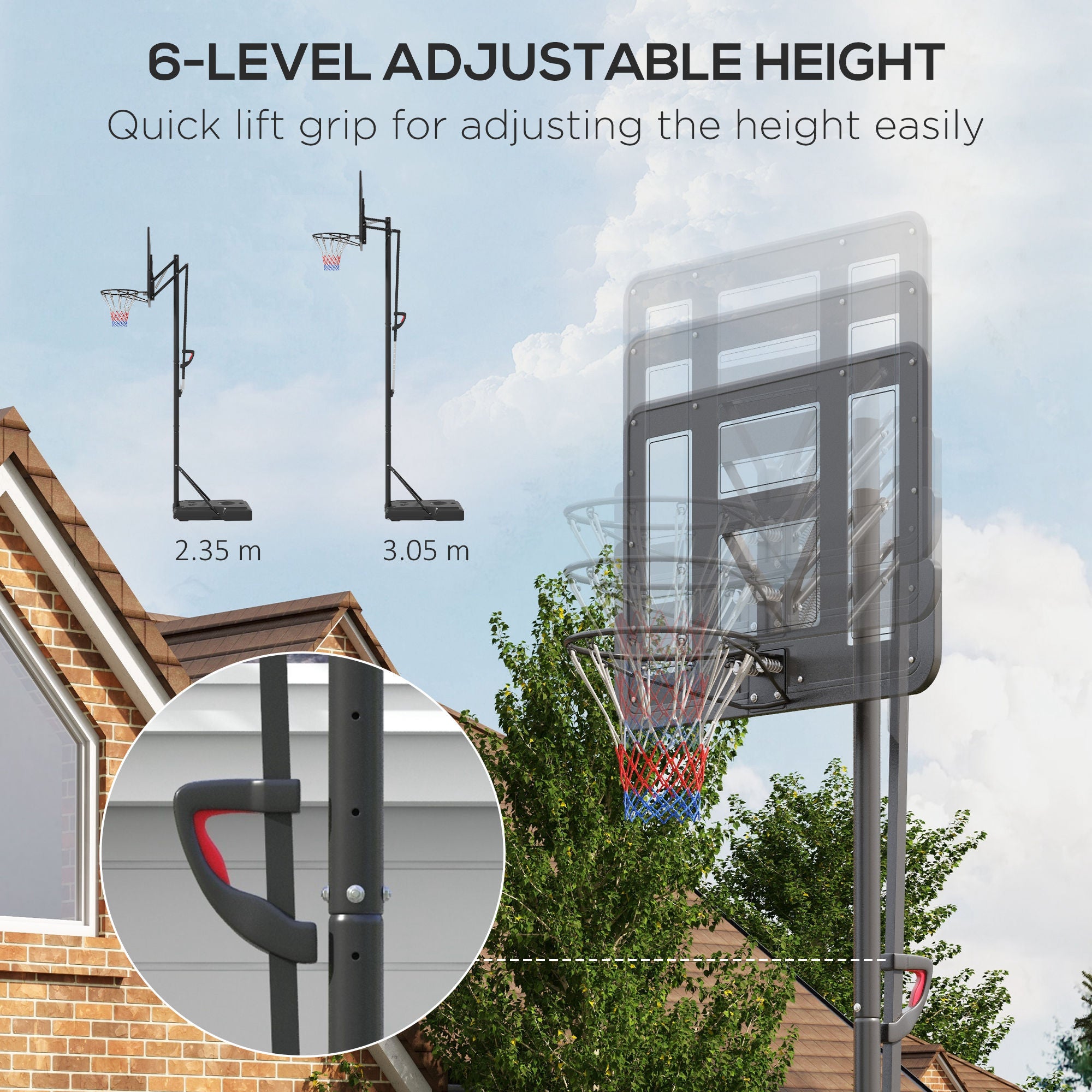 Soozier Portable Basketball Hoop, 7.7-10' Height Adjustable Basketball Goal with 43" Shatterproof Backboard, Wheels, and Fillable Base for Teenagers, Youth, Adults