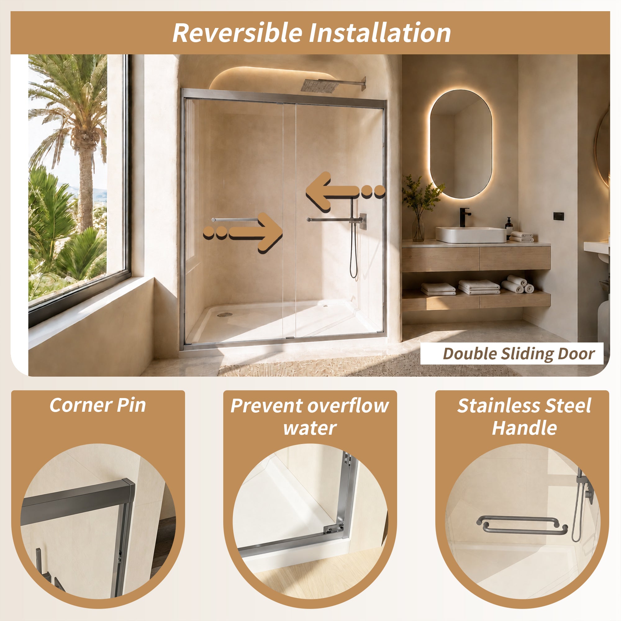 44-60 x 72 in Aluminum Frame Double Sliding Shower Door - 44-48 x 72 in / Gun Ash / 5/16 in Glass view 6