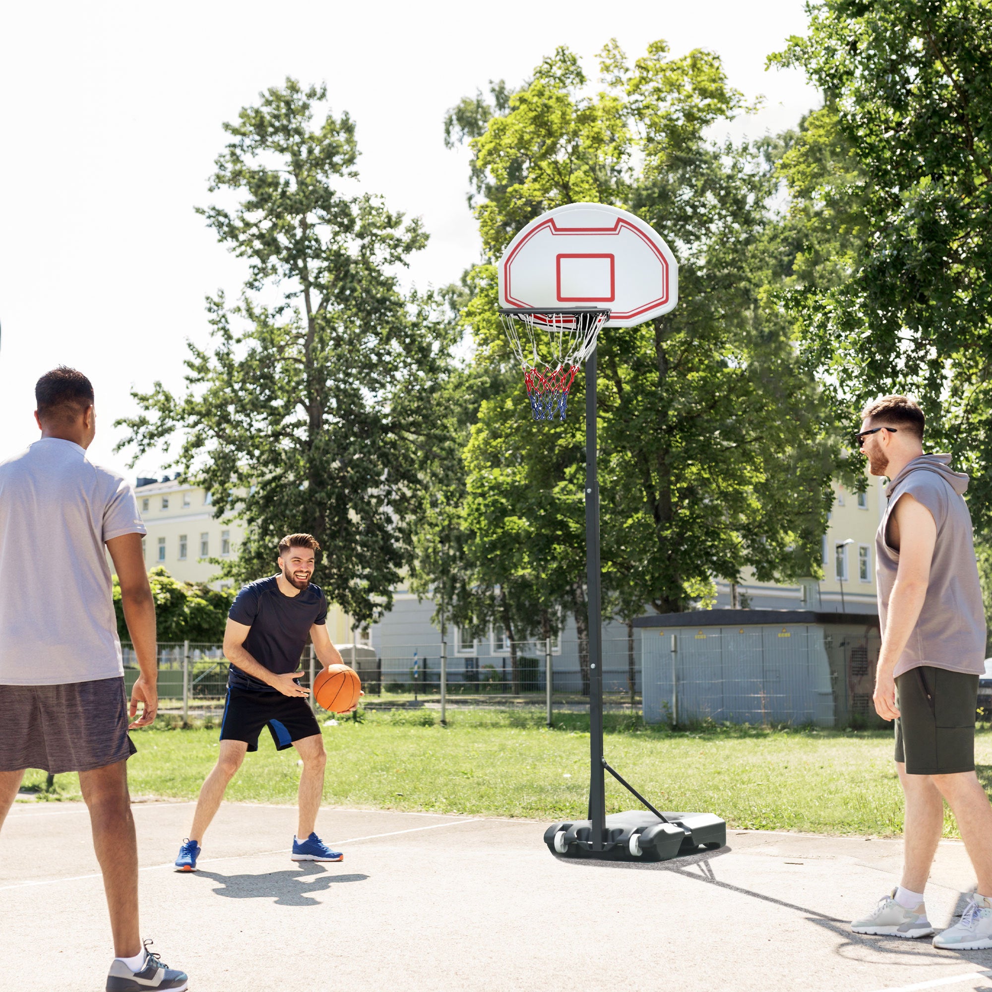 Soozier Portable Basketball Hoop Stand, 5.1-6.9ft Height-Adjustable Basketball System with 29'' Backboard and Wheels for Indoor and Outdoor Use, White