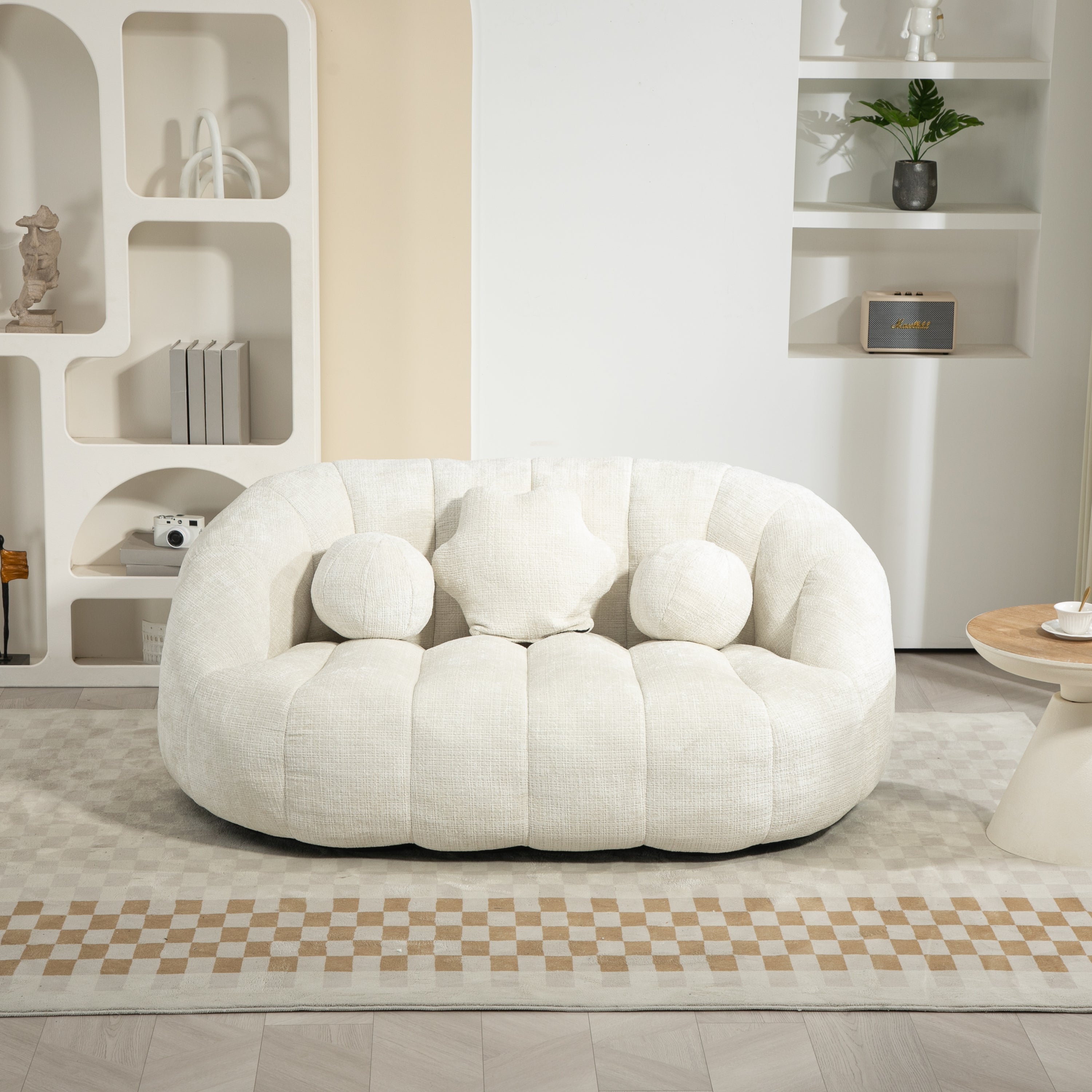 COOLMORE Bean Bag sofa Lazy Sofa Durable Comfort Lounger High Back Bean Bag Chair Couch for Adults and Kids, Indoor & Outdoor, Accent Floor Soft Lounge Chair (White chenille)