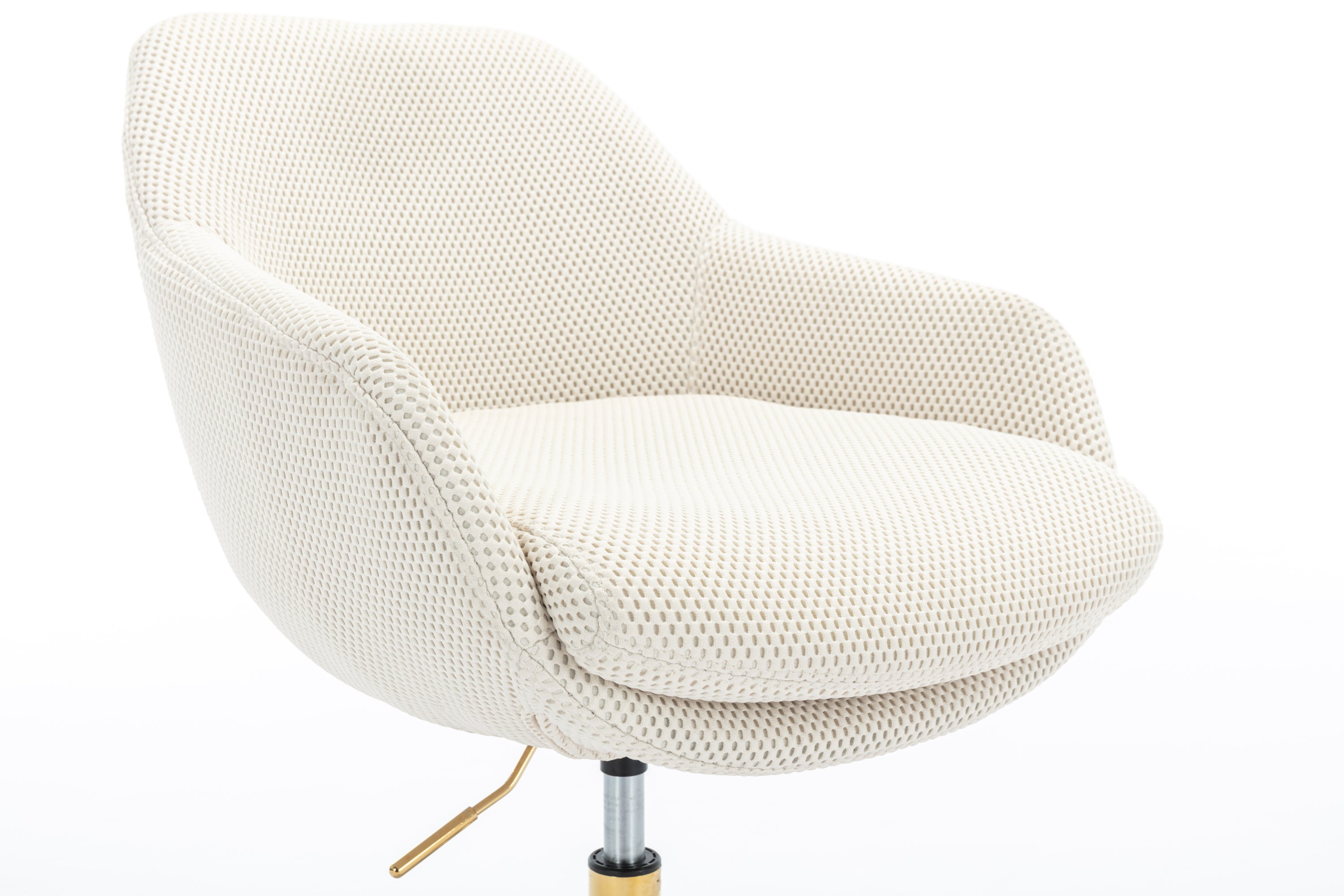 046-Mesh Fabric Home Office 360°Swivel Chair Adjustable Height With Gold Metal Base,Beige