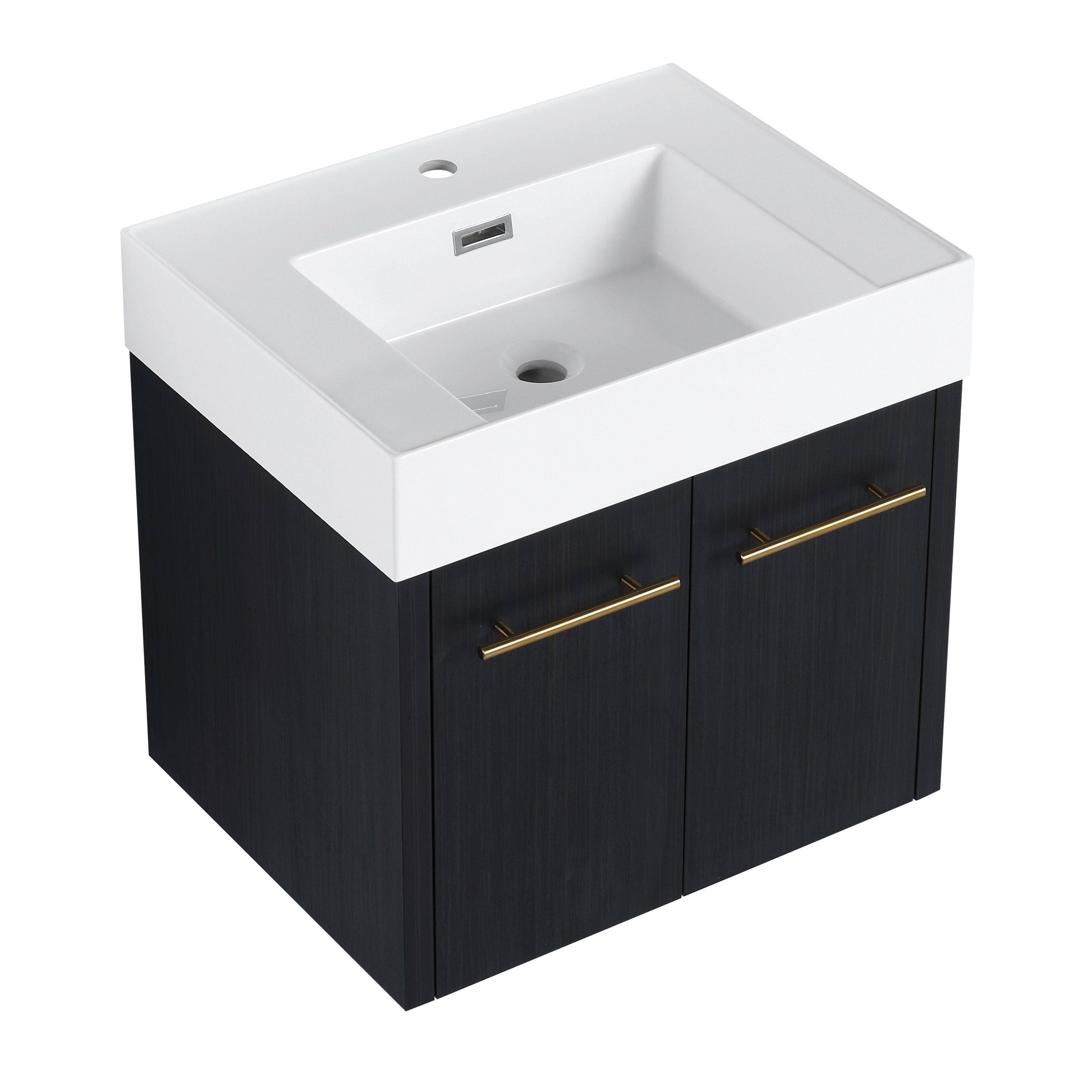 24 Inch Wall-Mounted Bathroom Vanity with Sink, Thick Edged Resin Basin, KD-Package