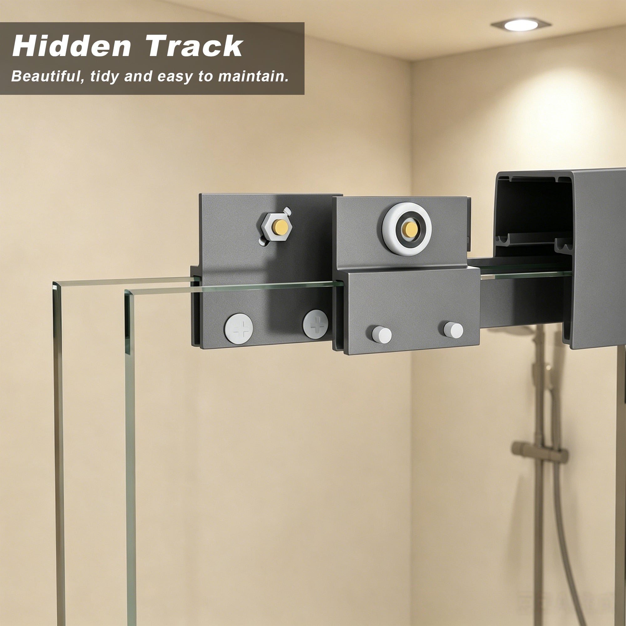 44-60 x 72 in Aluminum Frame Double Sliding Shower Door - 44-48 x 72 in / Gun Ash / 5/16 in Glass view 4