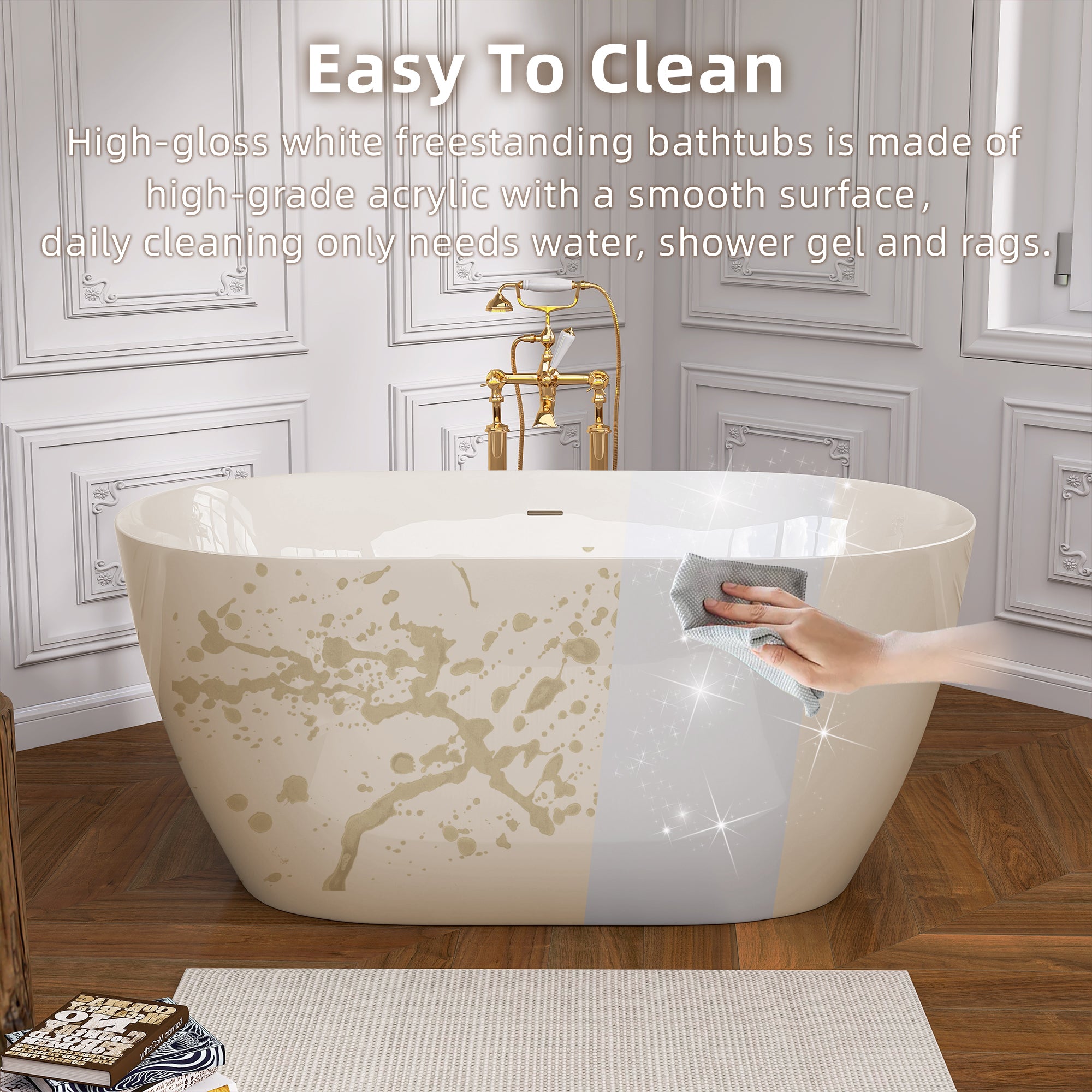 51" Acrylic Freestanding Bathtub Contemporary Soaking White Tub with Overflow and Pop-up Drain Glossy White