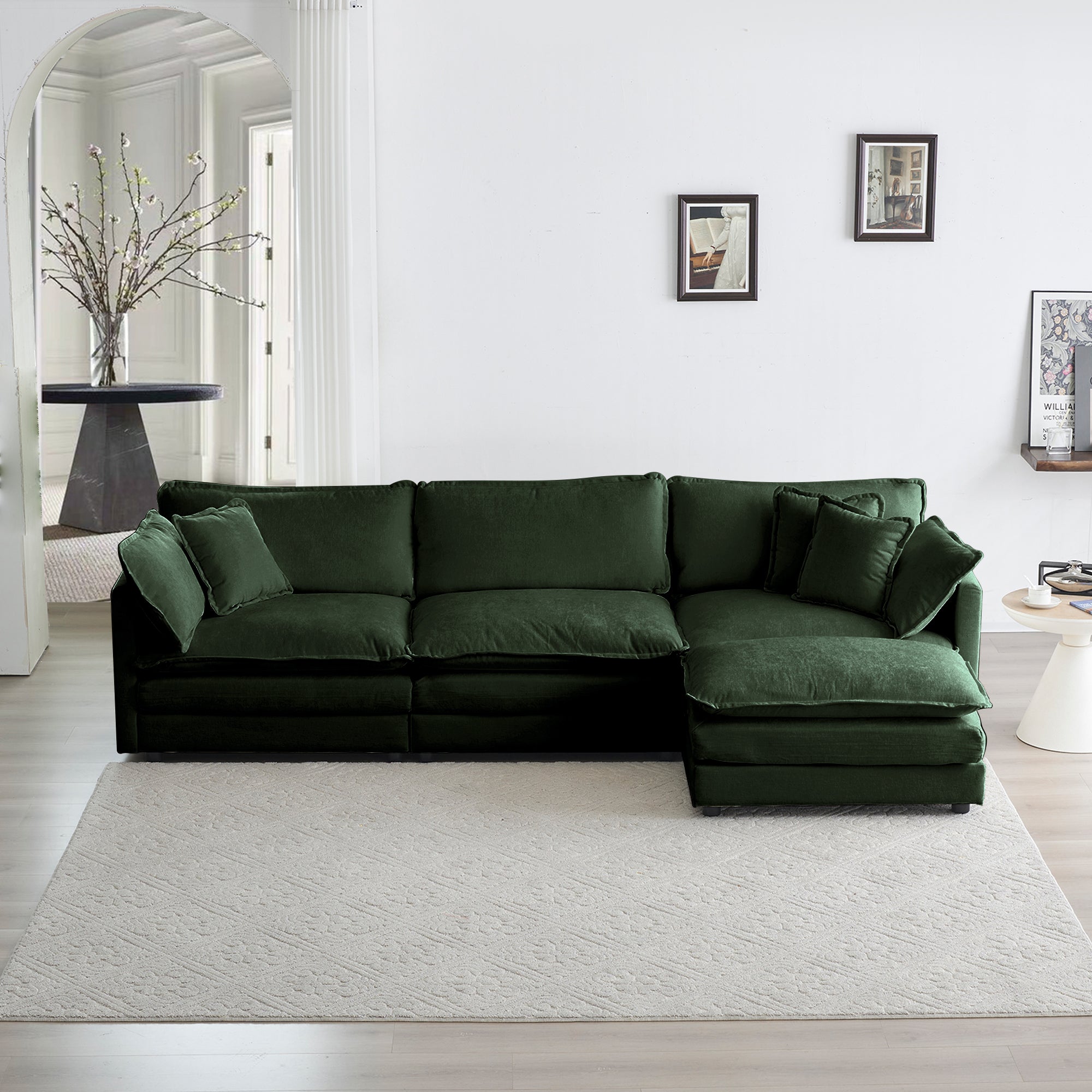 Free Combination Comfy Upholstery Modular Oversized L Shaped Sectional Sofa With Reversible Ottoman, Green Chenille