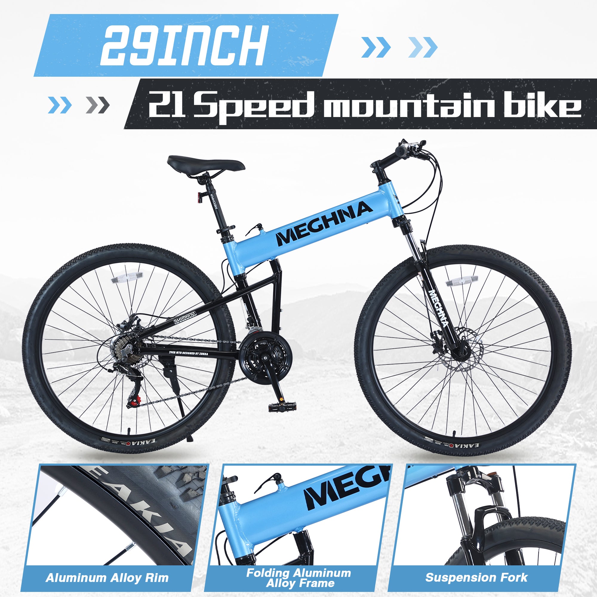 29" Folding Mountain Bike ,Suspension Fork,Aluminium Alloy Frame 21Speed Mountain Bike