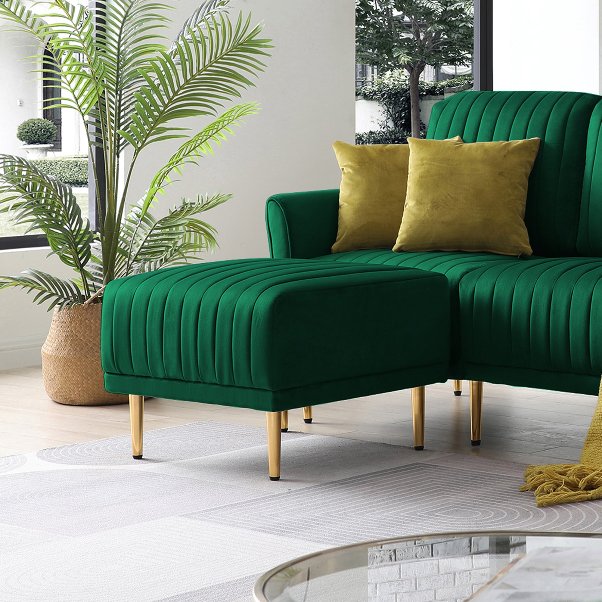 Ottoman Bench for big sofas or Living room Sofas Green Velvet