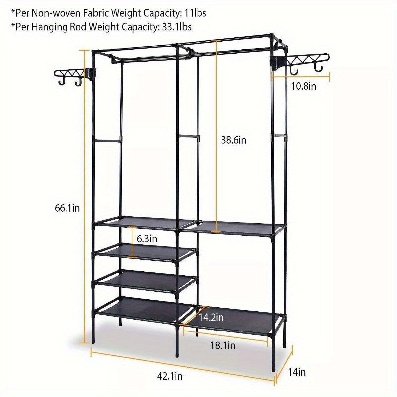 Heavy Duty Clothing Rack Hanging Clothes Freestanding Wardrobe for Clothing and Shoes