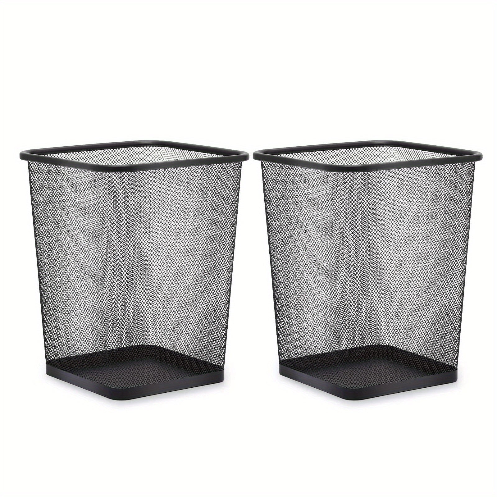 2 Pcs 5-Gallon Trash Can – Rectangle Mesh Metal, Open Top Black Garbage Bin for Kitchen