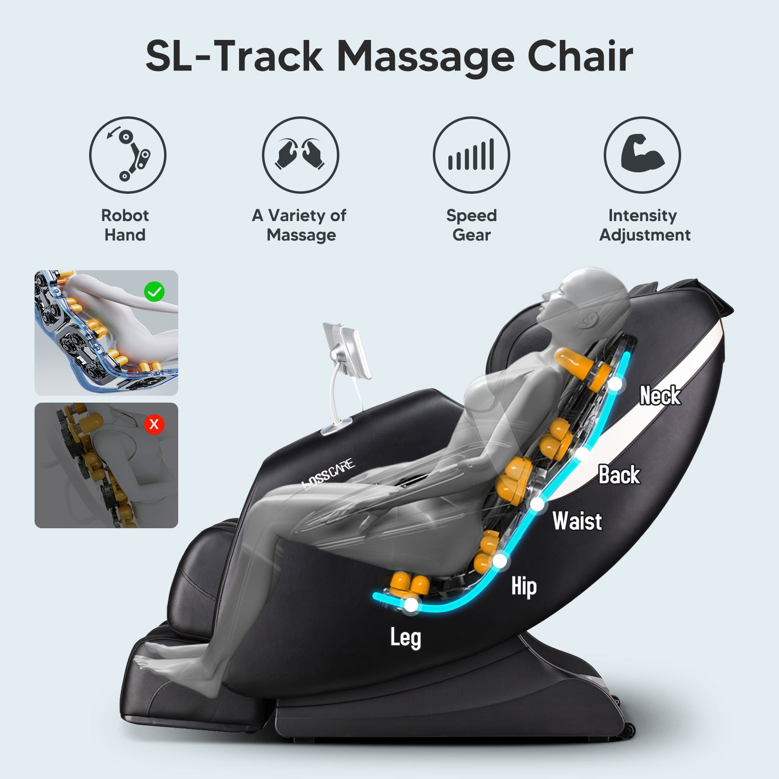 BOSSCARE 2023 New Massage Full Body Chairs with AI Voice, App Control Zero Gravity Shiatsu Recliner Massage Chair Black