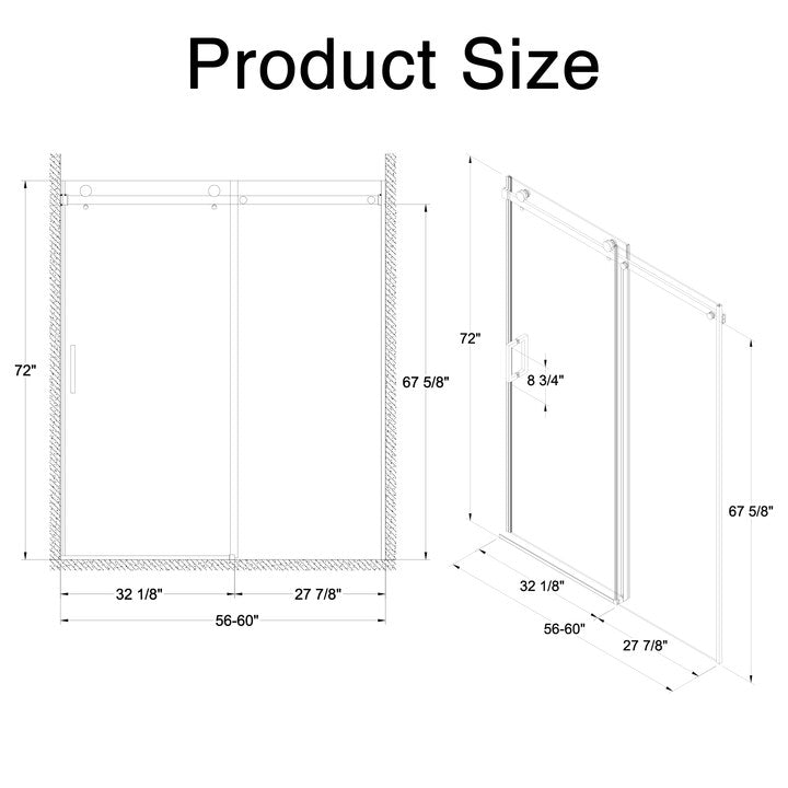 56-60 x 72 in Frameless Sliding Shower Door - 56-60 x 72 in / Matte Black view 6