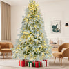 7.5FT Pre-Lit Spruce Snow Flocked Christmas Tree, Artificial Hinged Xmas Tree with 350 Multi-Color LED Lights, 8 Flashing Modes &1389 Snow Branch Tips, Holiday Office Home Décor