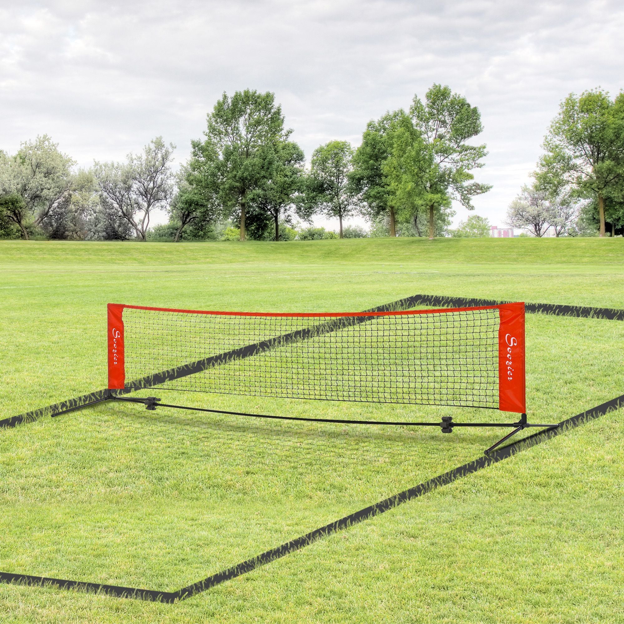 Soozier 10ft Portable Soccer Tennis/Pickleball/Badminton/Mini Tennis Net w/ Sideline for Training with Included Storage Bag, Red