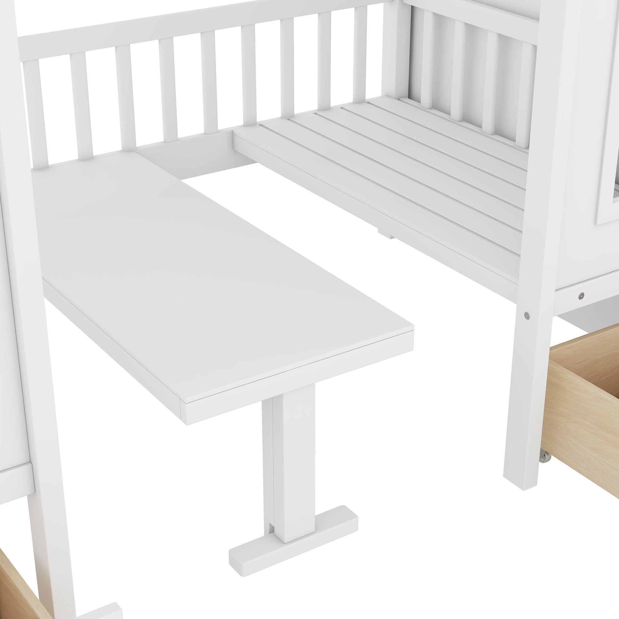 Twin-Over-Twin Bunk Bed with Changeable Table, Bunk Bed Turn into Upper Bed and Down Desk -White