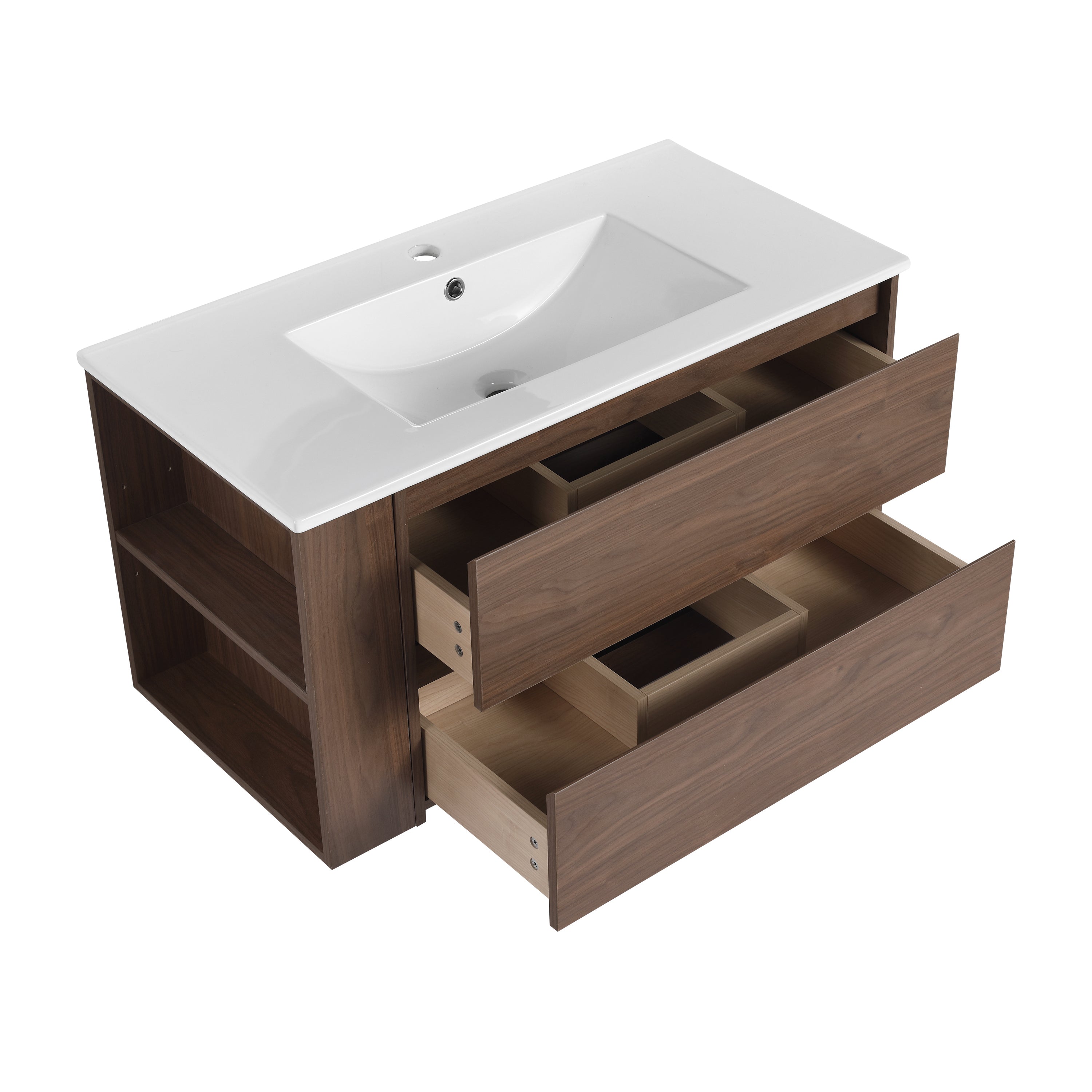 36" Wall Mounting Bathroom Vanity With Ceramic Sink, Soft Close Drawer