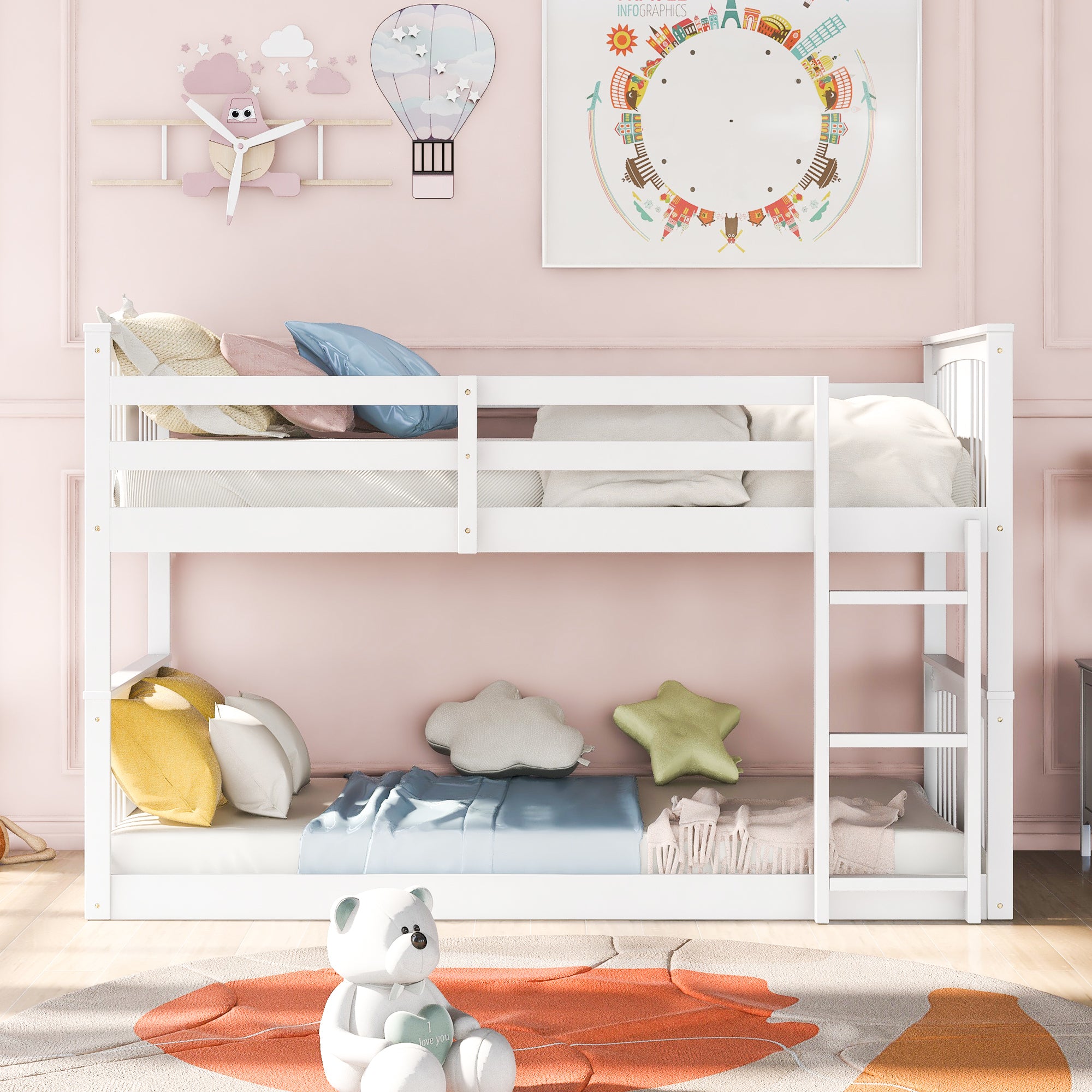 Twin Over Twin Bunk Bed with Ladder, White (Old SKU:LP000107AAK)