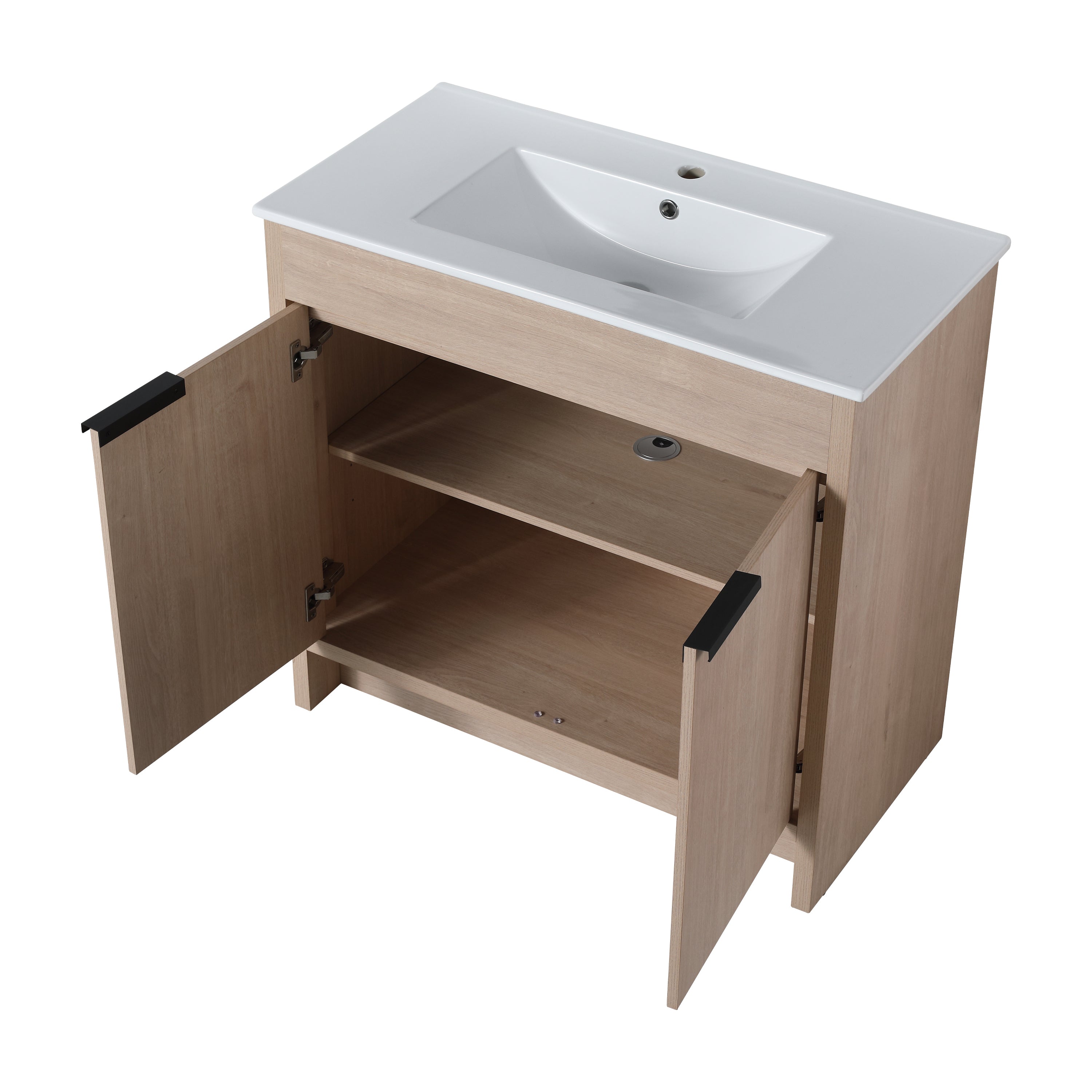 36 Inch Freestanding Bathroom Vanity with White Ceramic Sink & 2 Soft-Close Cabinet Doors (BVB02436PLO-F-BL9090B),W1286S00063