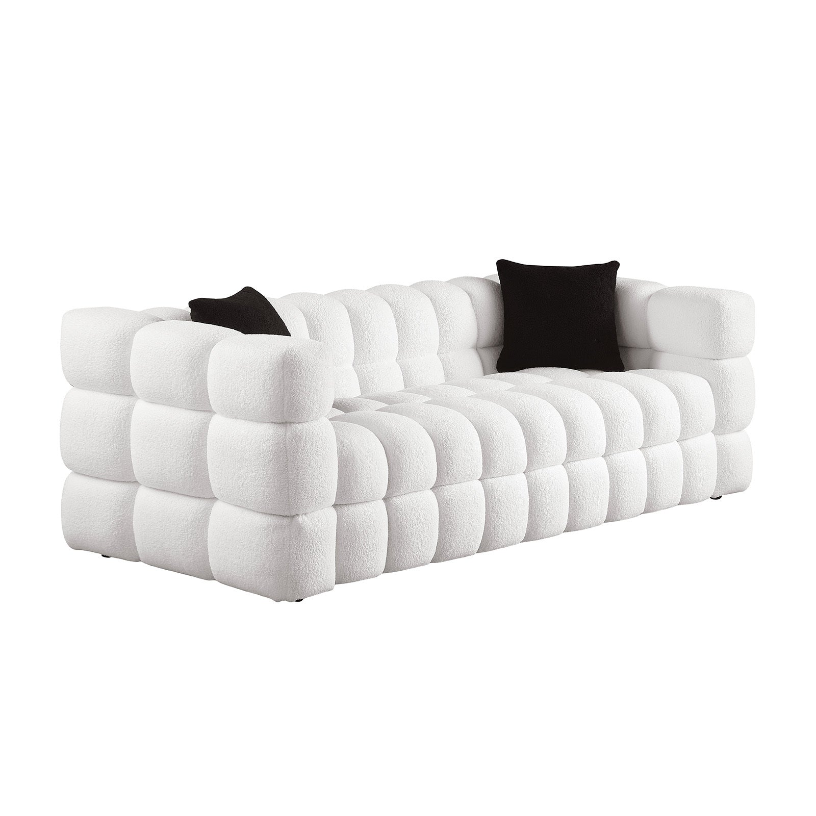 84.3 length ,35.83" deepth ,human body structure for USA people,  marshmallow sofa,boucle sofa ,White color,3 seater