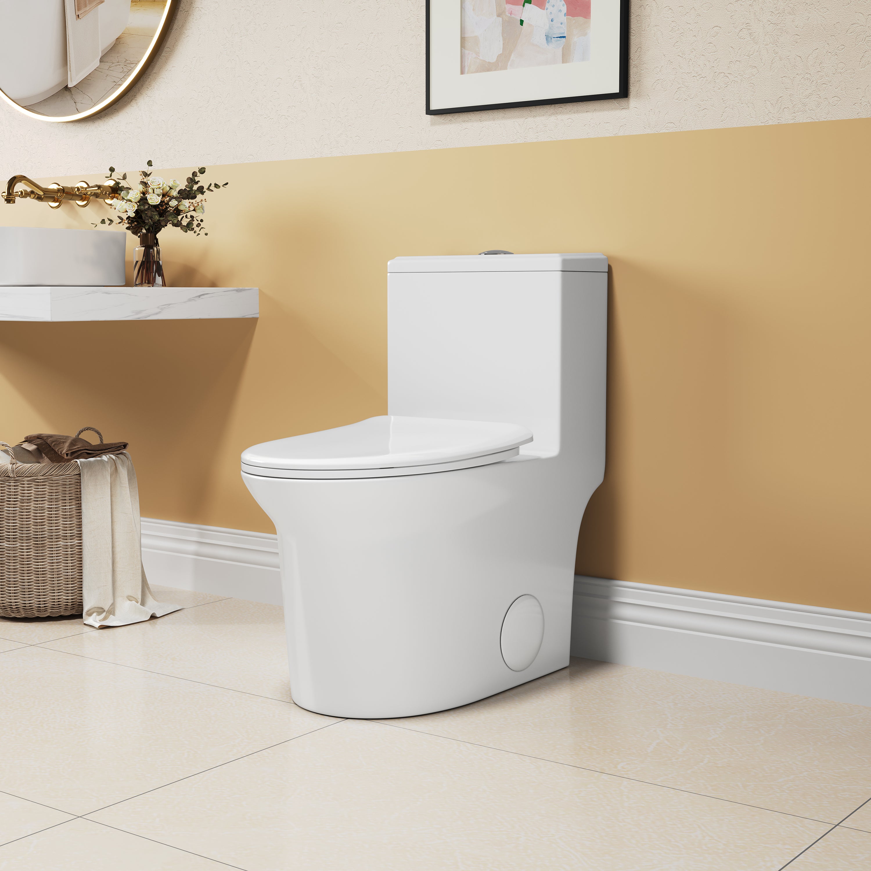 1.1/1.6 GPF Elongated Comfort Height Super Quite Flushing Floor Mounted One-Piece Toilet, CUPC Certified, WaterSense Cetified, Ceramic, White Color, Soft Close Seat