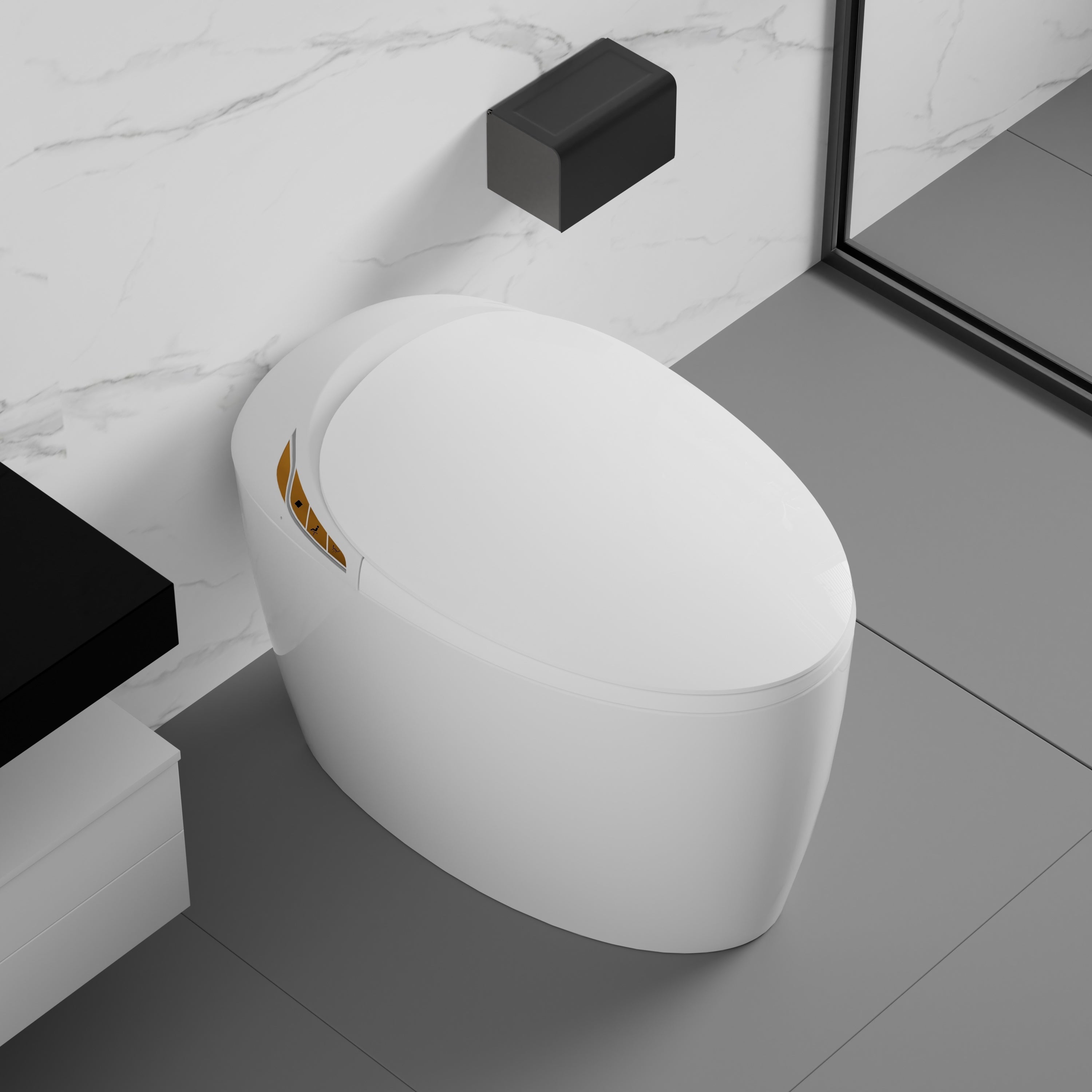 Unique Smart Toilet with Bidet Built In, Intelligent One Piece Toilet For Modern Bathroom, Auto Open/Close Seat, Foot Sensor, LED Display,Night Light, Warm Water & Dryer,White