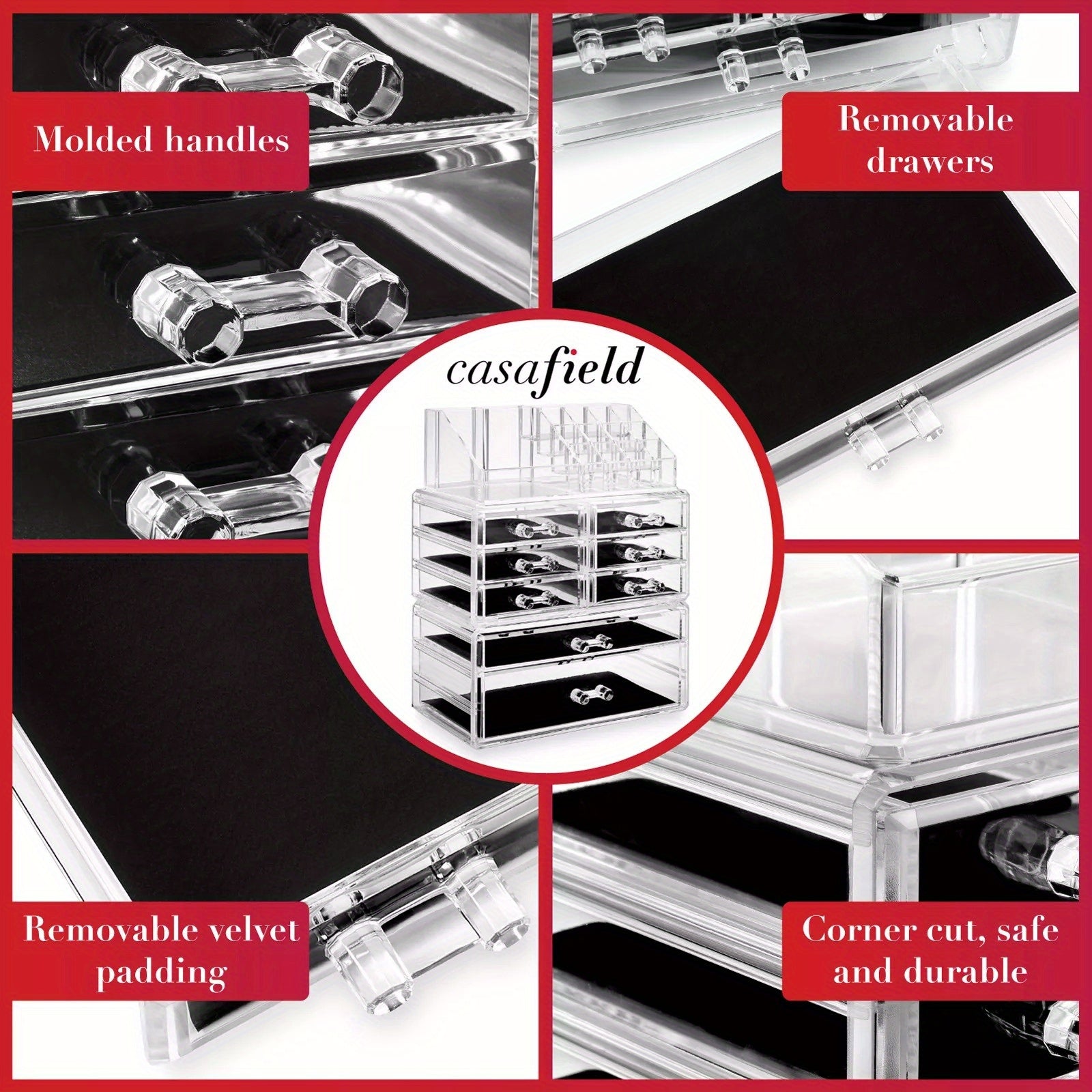 3 Pcs Acrylic Cosmetic Makeup Organizer & Jewelry Drawer Storage Display Case