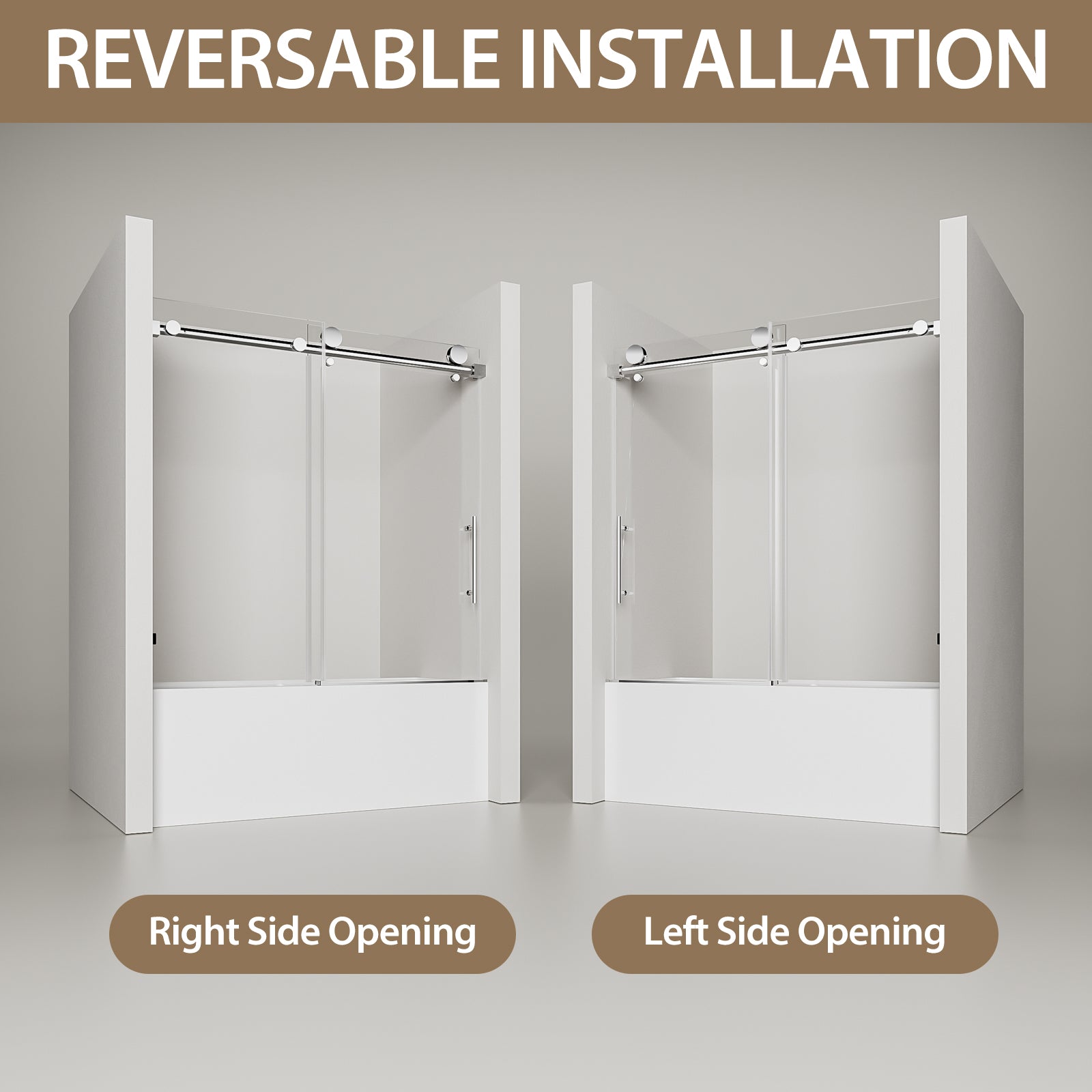 56-60 x 60 in Frameless Single Sliding Bathtub Door - 56-60 x 60 in / Chrome / 5/16 in Glass view 6