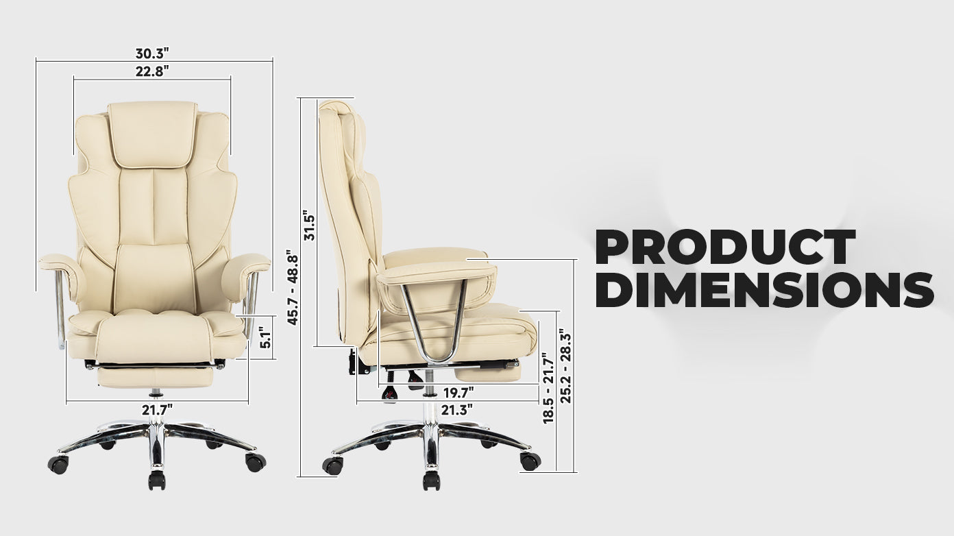 Office Chair, Big and Tall Executive Office Chair with Footrest, Leather Computer Chair, Ergonomic Reclining Chair High Back , Large Home Office Chair (Beige)