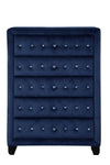 Modern Style Crystal Tufted Upholstery 5-Drawer Chest finished with Velvet Fabric made with Wood in Blue