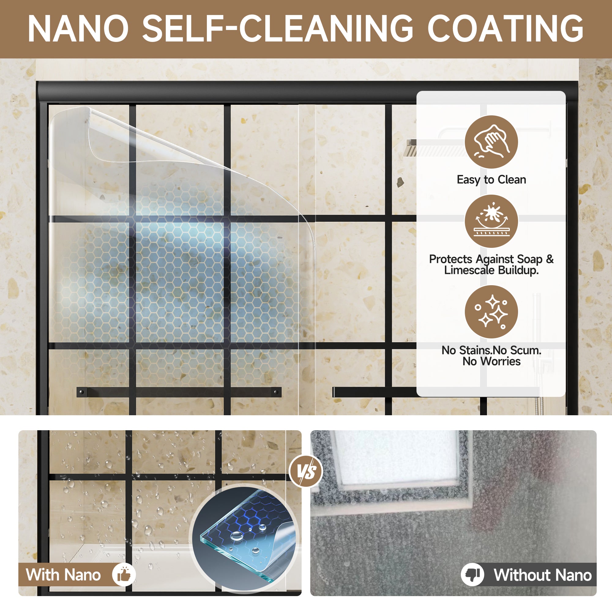 44-60 x 72 in Aluminum Frame Double Sliding Shower Door - 44-48 x 72 in / Matte Black view 6