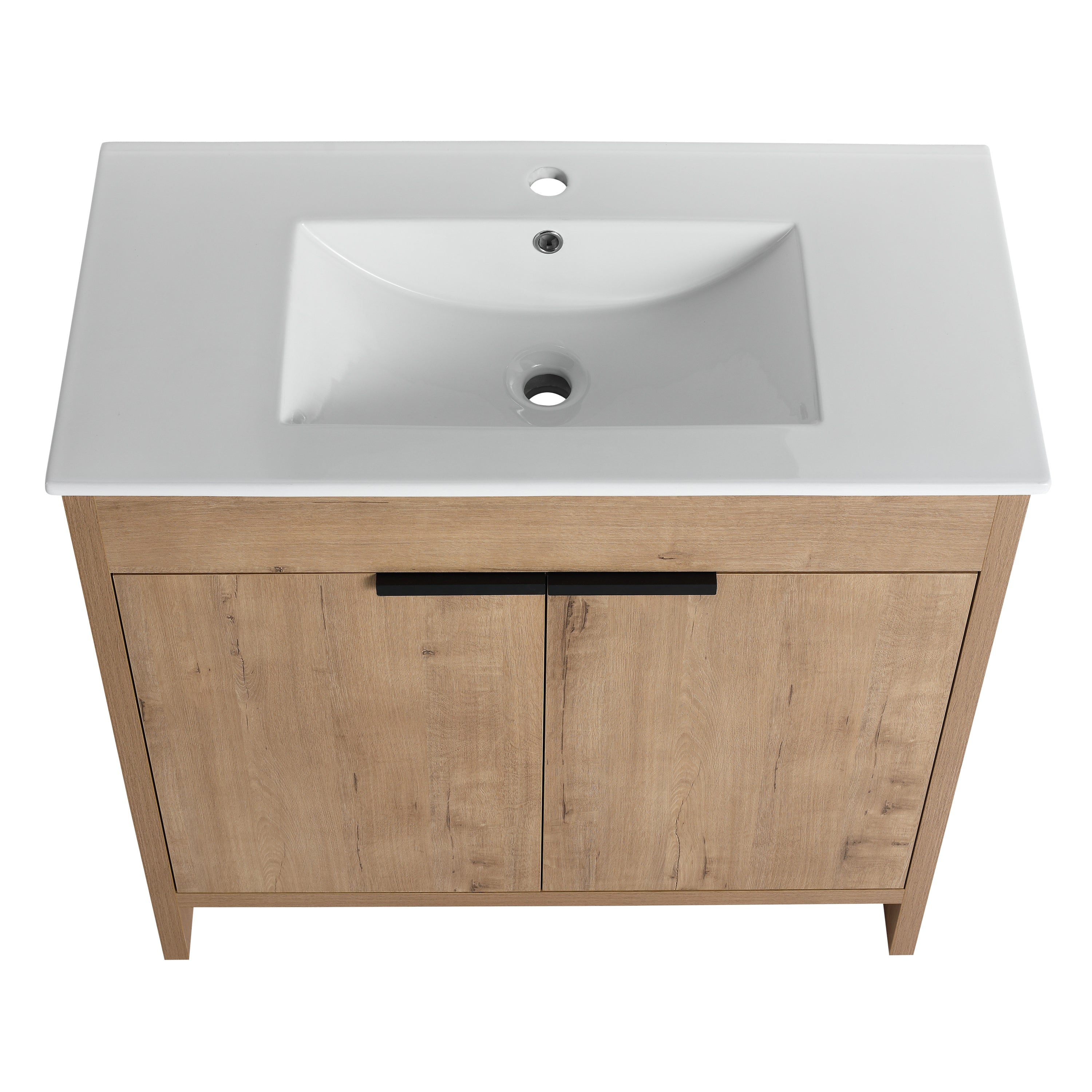 36" Freestanding Bathroom Vanity with White Ceramic Sink & 2 Soft-Close Cabinet Doors ((KD-PACKING),BVB02436IMO-F-BL9090B