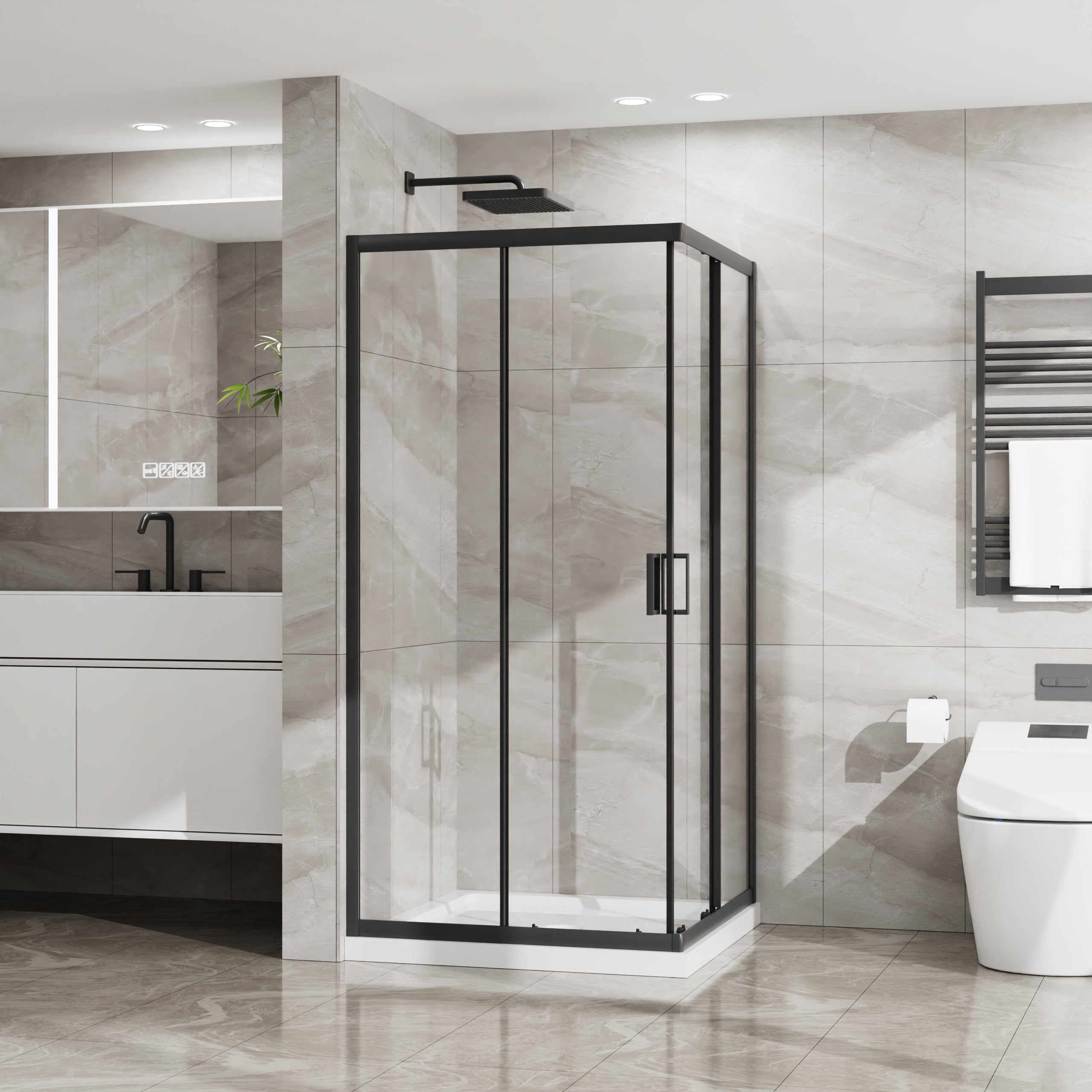 36 x 36 x 72 in Corner Shower Enclosure with Base - 36 x 36 x 72 in / White Base view 2