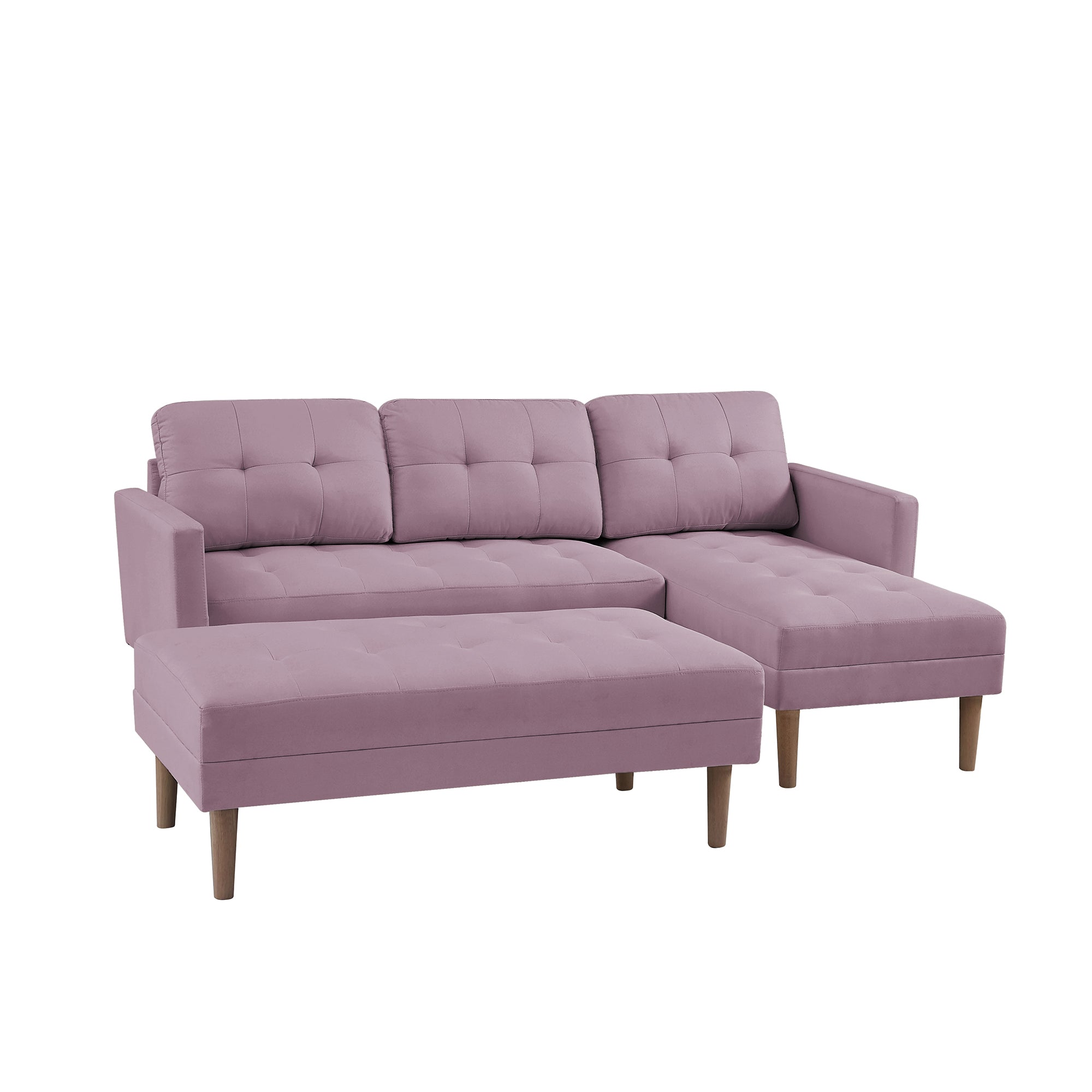 PINK Fabric Right Facing Sectional Sofa Bed , L-shape Sofa Chaise Lounge with Ottoman Bench