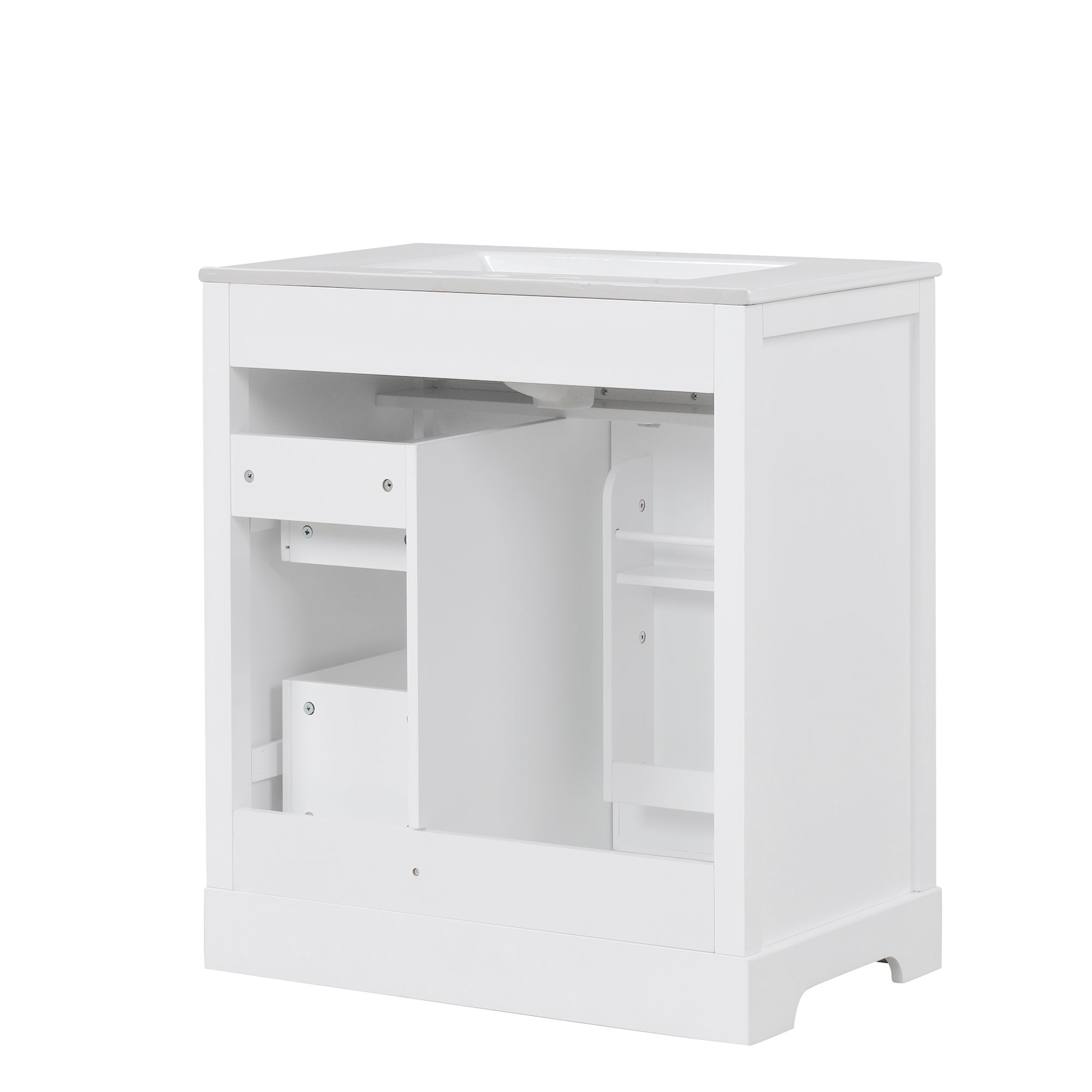 30" Bathroom Vanity with Sink Top, Bathroom Vanity Cabinet with Door and Two Drawers, MDF Boards, Solid Wood, One Package, White