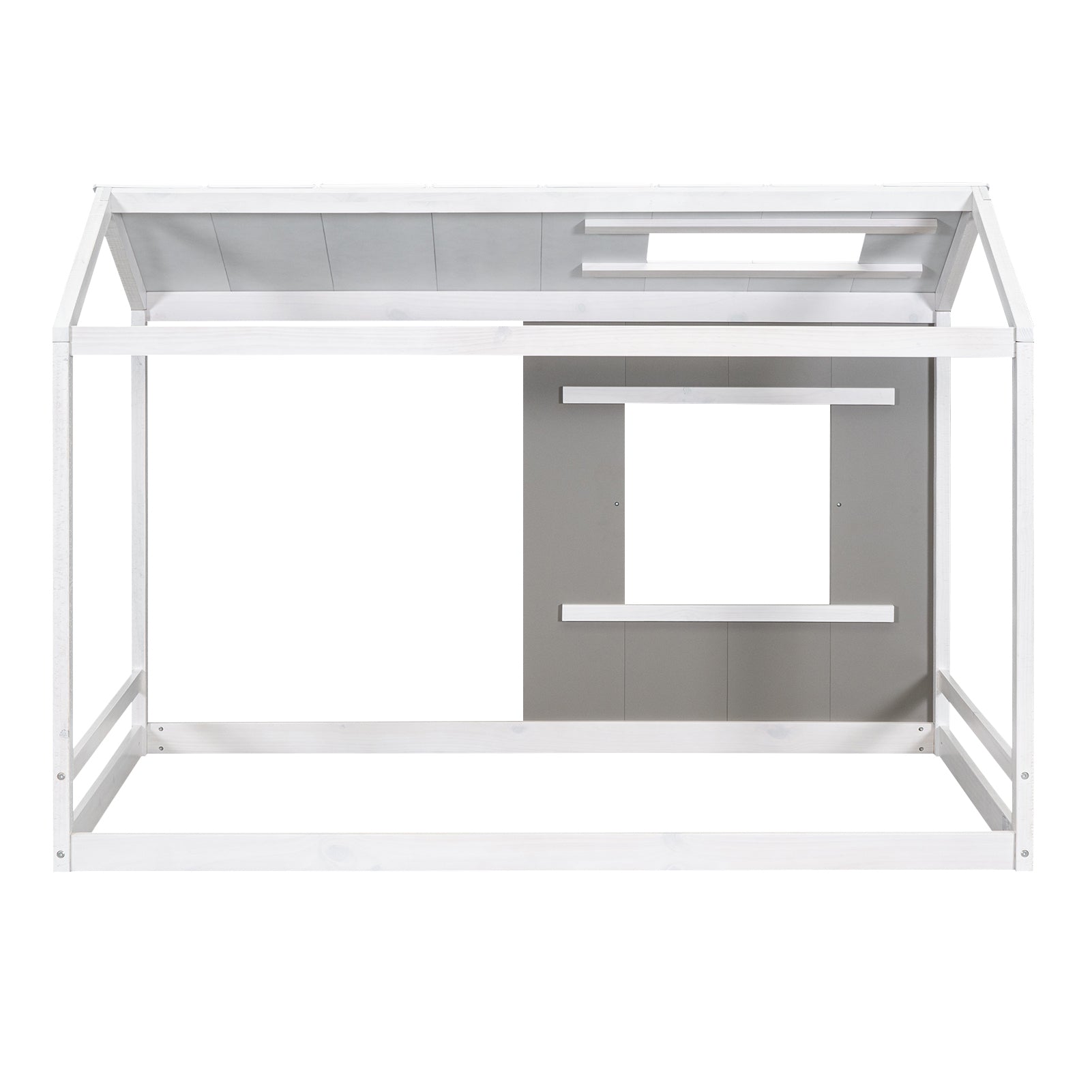 Twin Size House Platform with Roof and Window, White+Antique Grey(Old SKU: WF294130AAE)