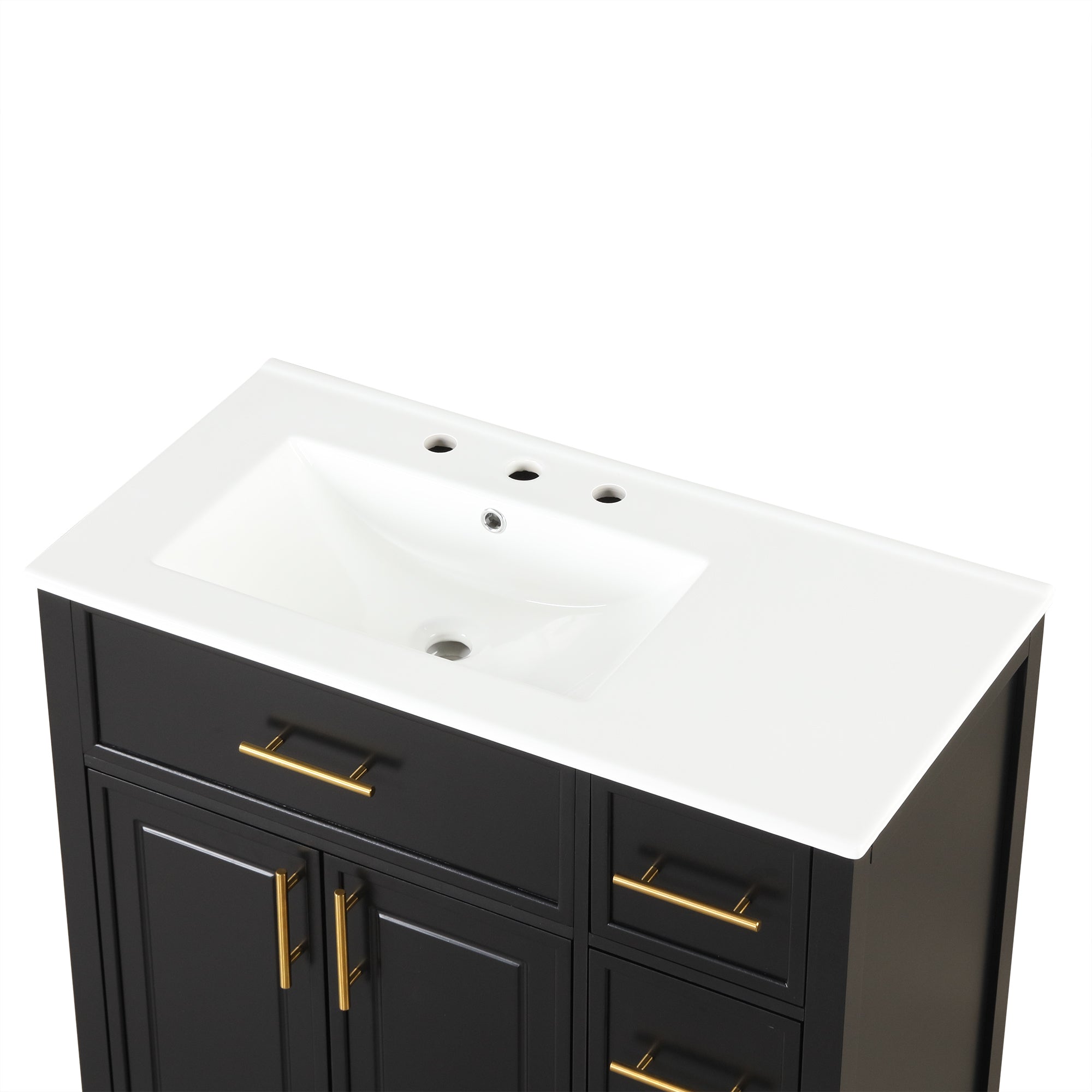 36" Bathroom Vanity with Sink Top, Bathroom Vanity Cabinet with Two Doors and Three Drawers, Solid Wood , MDF Boards ,One Package, Black