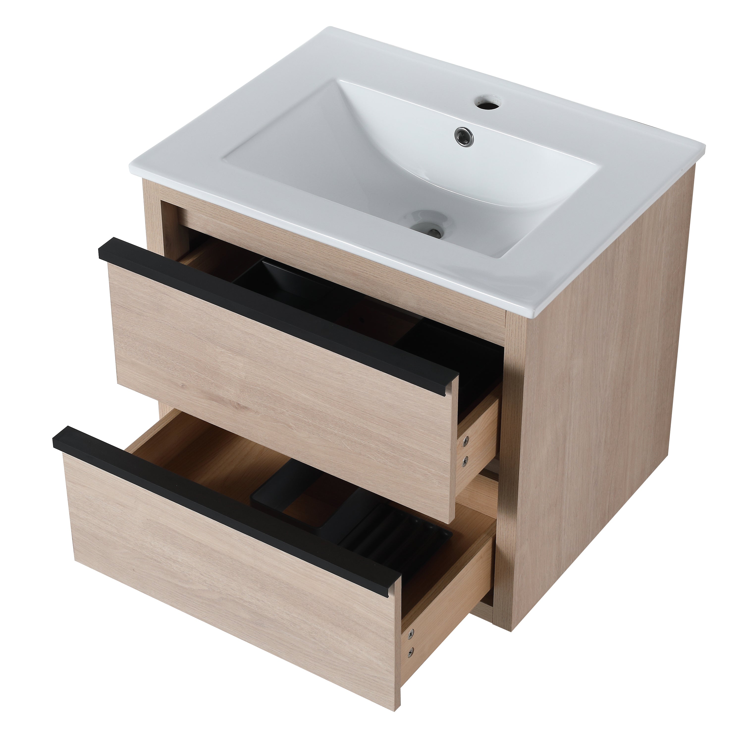 24" Bathroom Vanity with 2 Soft Close drawers,  White Ceramic Basin-BVA02524PLO-G-BL9060B(W1286S00034)