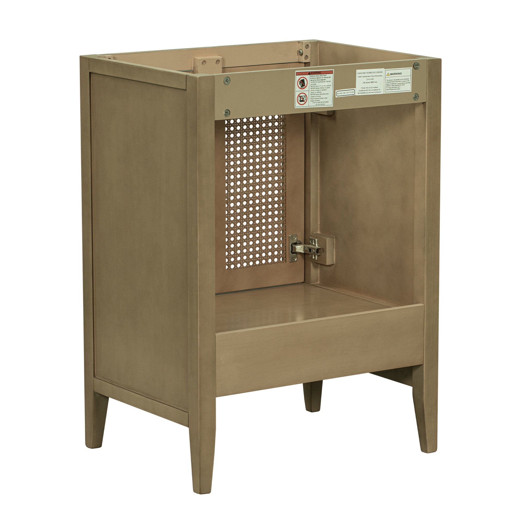 24" Bathroom Vanity without Sink, Base Only, Rattan Cabinet with Doors and Drawer, Solid Frame and MDF Board, Natural