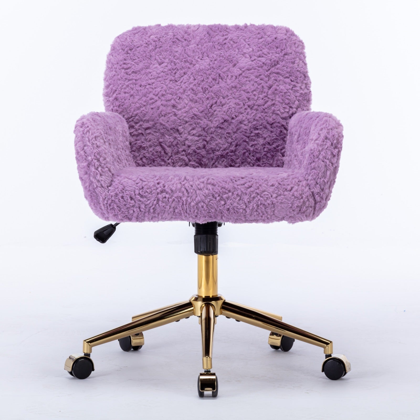 A&A Furniture Office Chair,Artificial rabbit hair Home Office Chair with Golden Metal Base,Adjustable Desk Chair Swivel Office Chair,Vanity Chair(Violet)