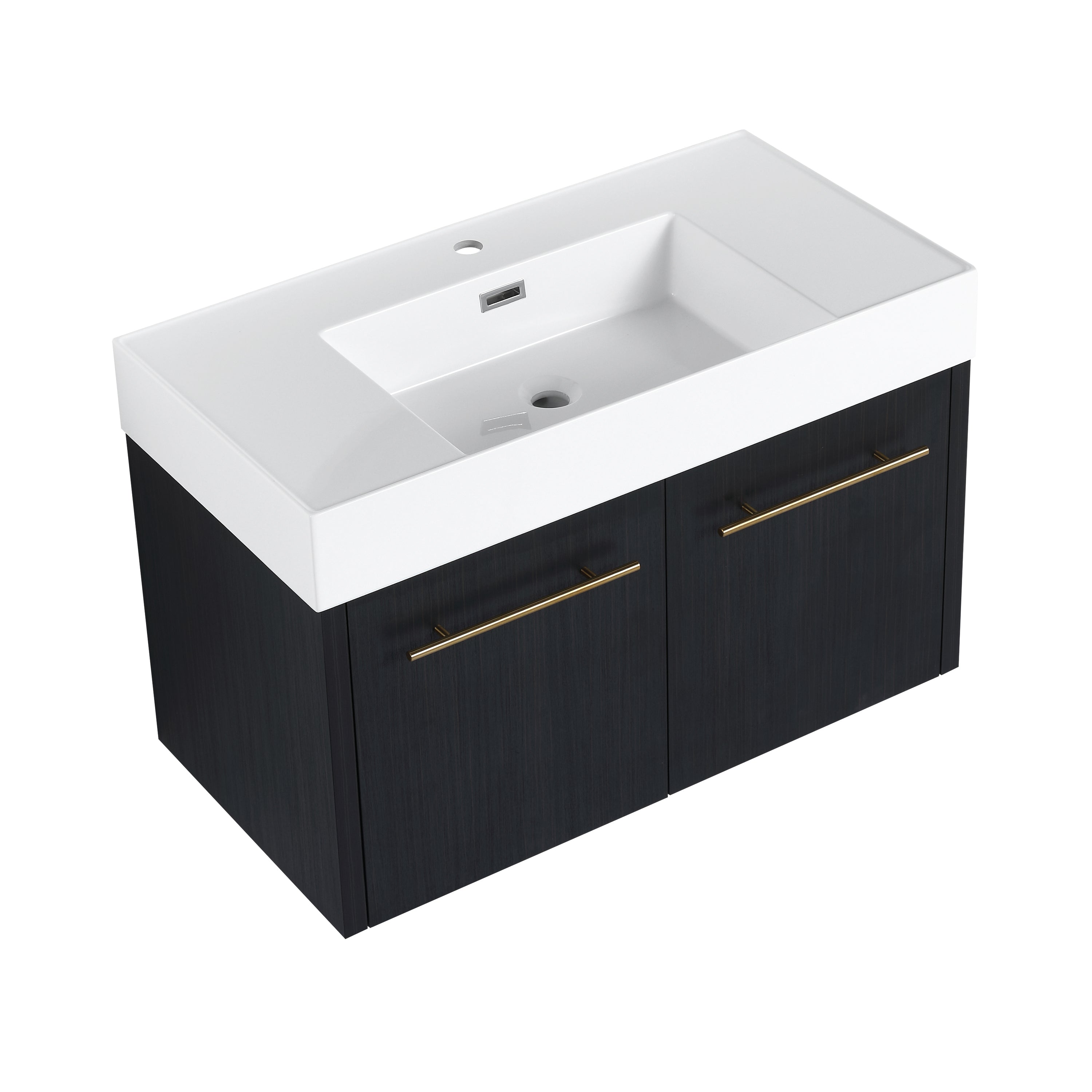 36 Inch Wall-Mounted Bathroom Vanity with Sink, Thick Edged Resin Basin, KD-Package