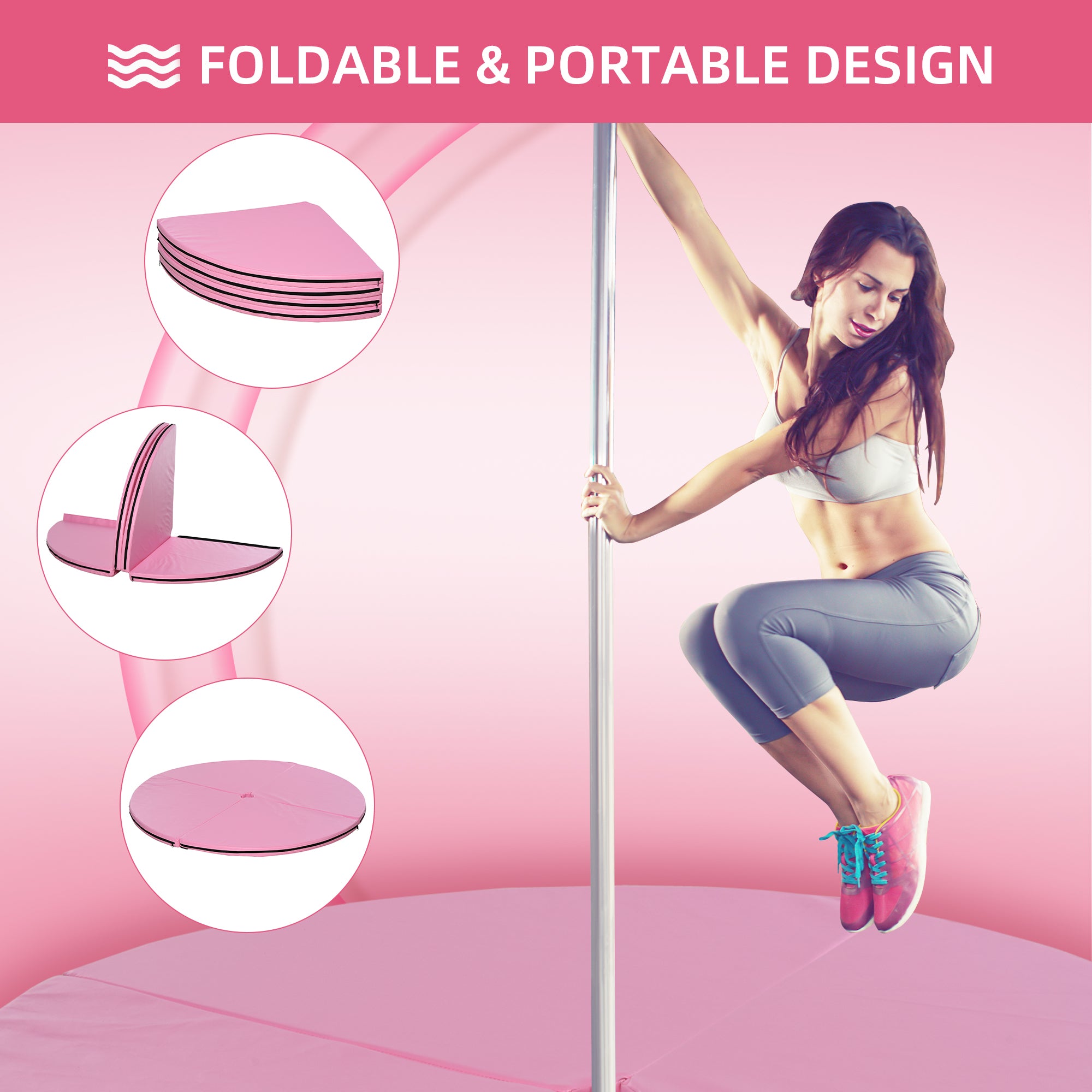 Soozier Pole Dance Mat, 2"T x 5'W Folding Pole Dance Mat for Home, Lightweight and Foldable, Pink