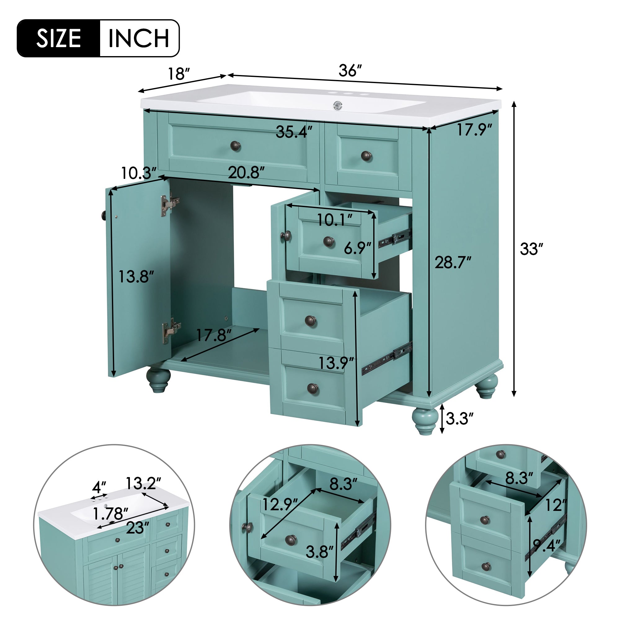 36'' Bathroom Vanity with Undermount Sink,Free Standing Vanity Set with 2 Drawers& Soft Closing Doors,Solid Wood Frame Bathroom Storage Cabinet