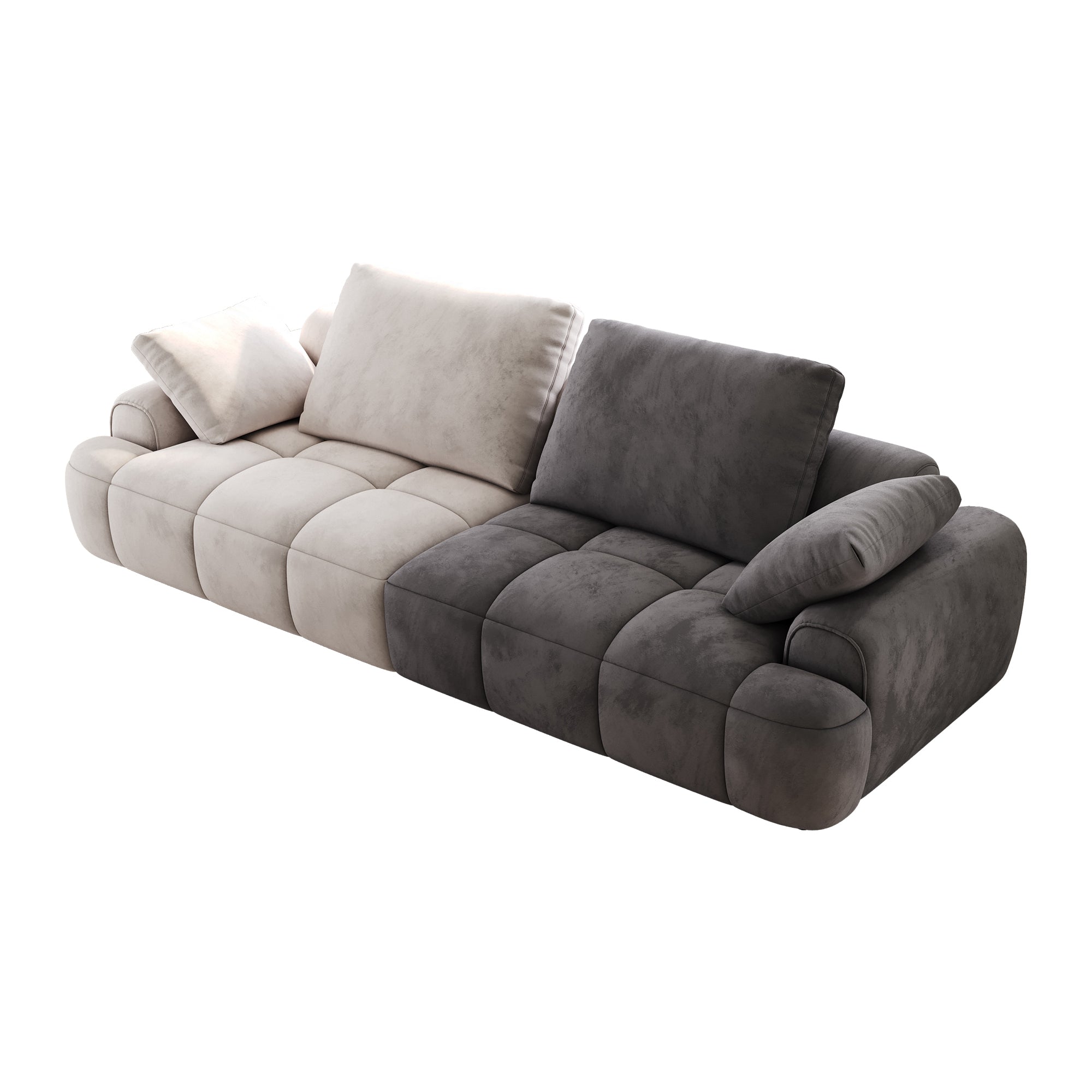 86.6″ Large size two Seat Sofa,Modern Upholstered,Beige paired with grey suede fabric