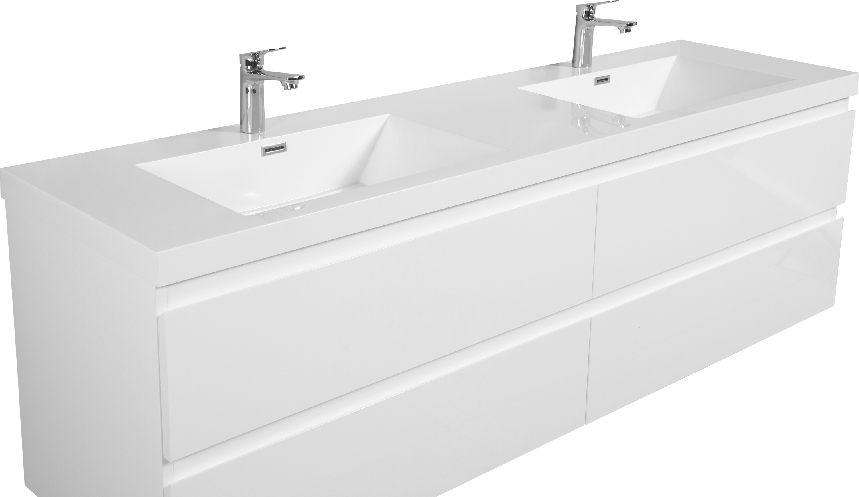 72" Floating Bathroom Vanity with Sink, Modern Wall-Mounted Bathroom Storage Vanity Cabinet with 2 Resin Top Basin and 4 Soft Close Drawers, Glossy White 24V11-72GW