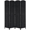 HOMCOM 6' Tall Wicker Weave 4 Panel Room Divider Privacy Screen - Black