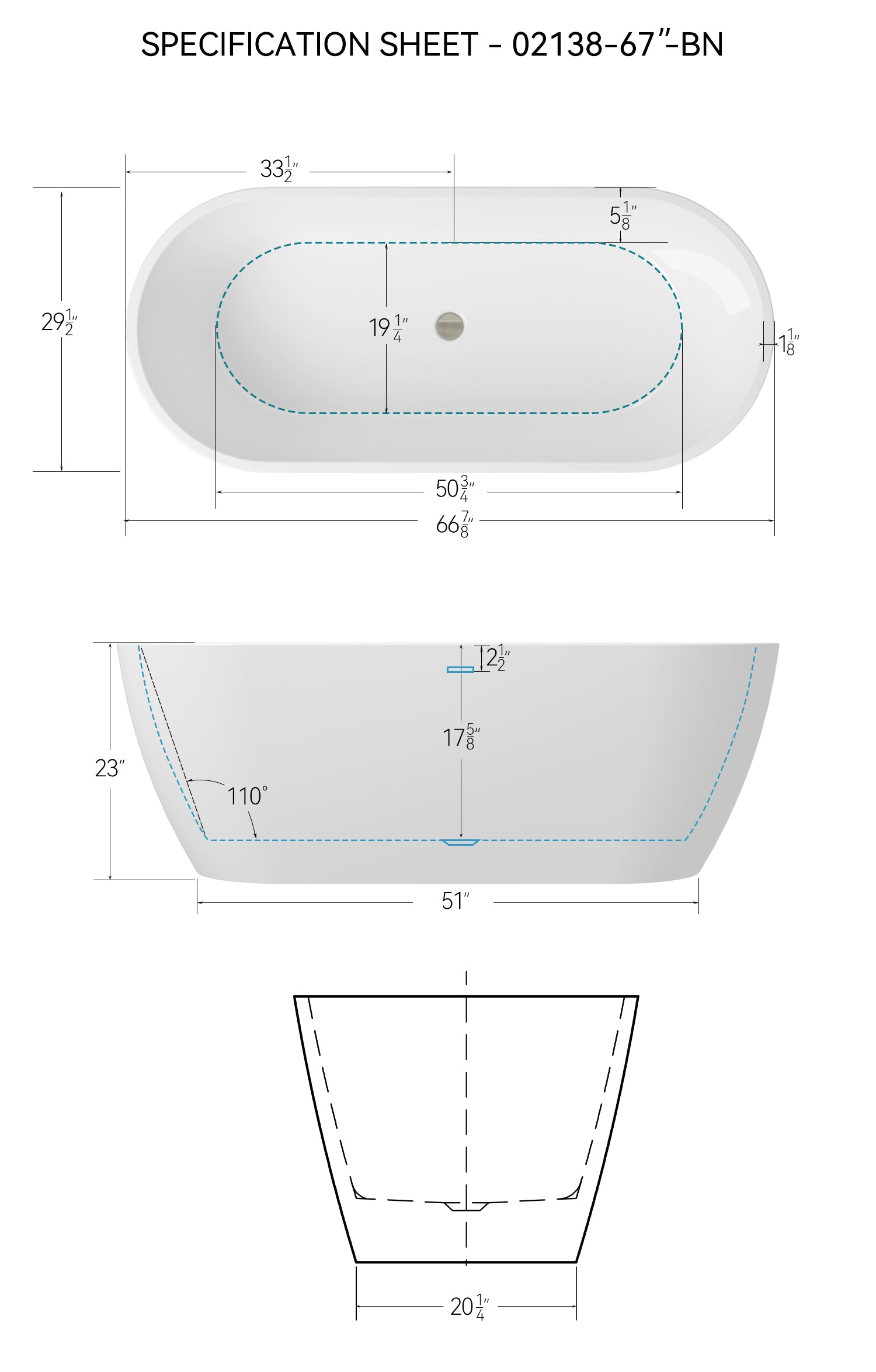 67'' Glossy Acrylic Freestanding Soaking Bathtub with Integrated Slotted Overflow and Brushed Nickel Toe-tap Drain, cUPC Certified, 02138