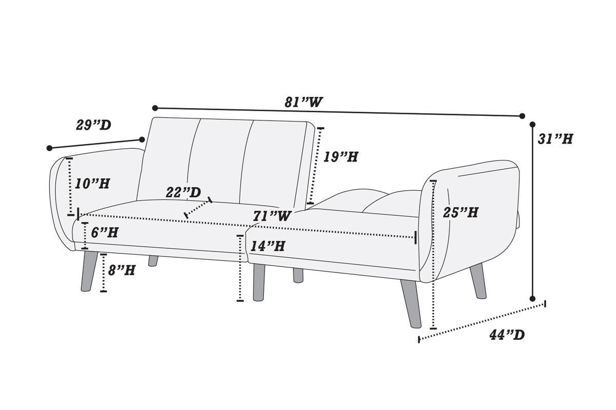 Elegant Modern Sofa Blue Grey Color Polyfiber 1pc Sofa Convertible Bed Wooden Legs Living Room Lounge Guest Furniture